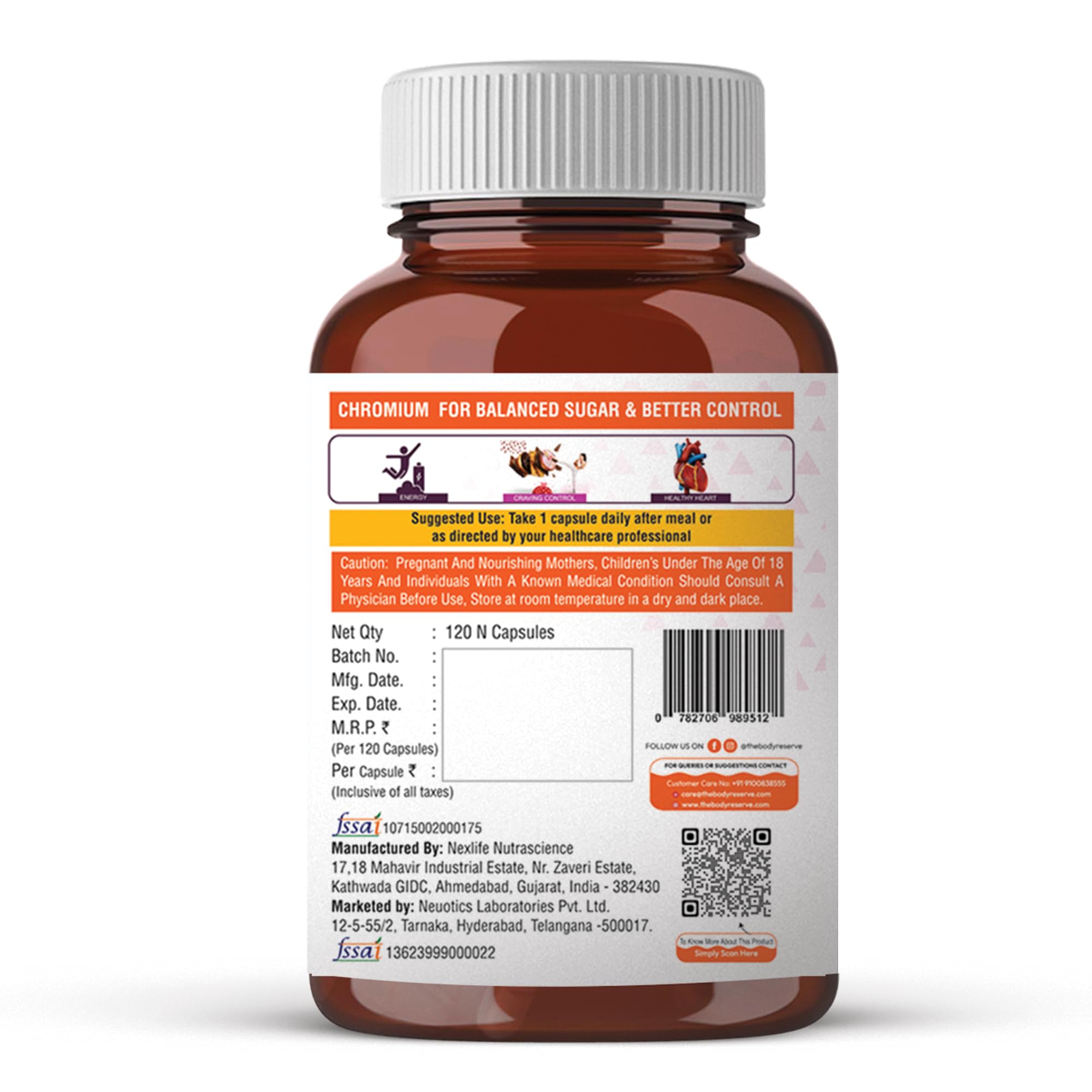 The Body Reserve Chromium Picolinate 400mcg with Biotin 40mcg – Supports glucose metabolism Chromium Supplement for Healthy Blood Sugar Levels, High Absorption 120 Veg Capsules — Amazon image 8