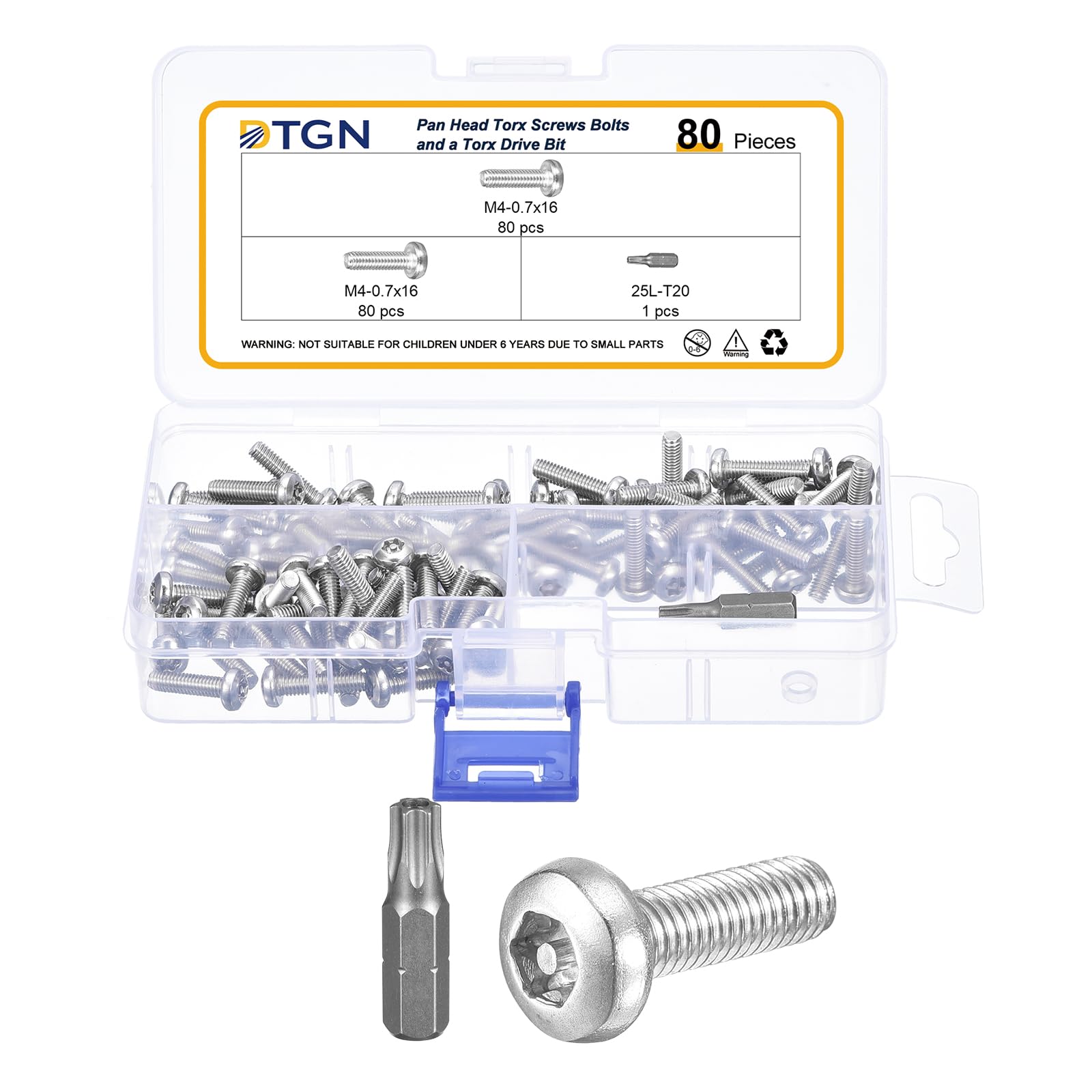 DTGN M4x16mm Pan Head Torx Security Screws, 80Pack, Good for Machinery