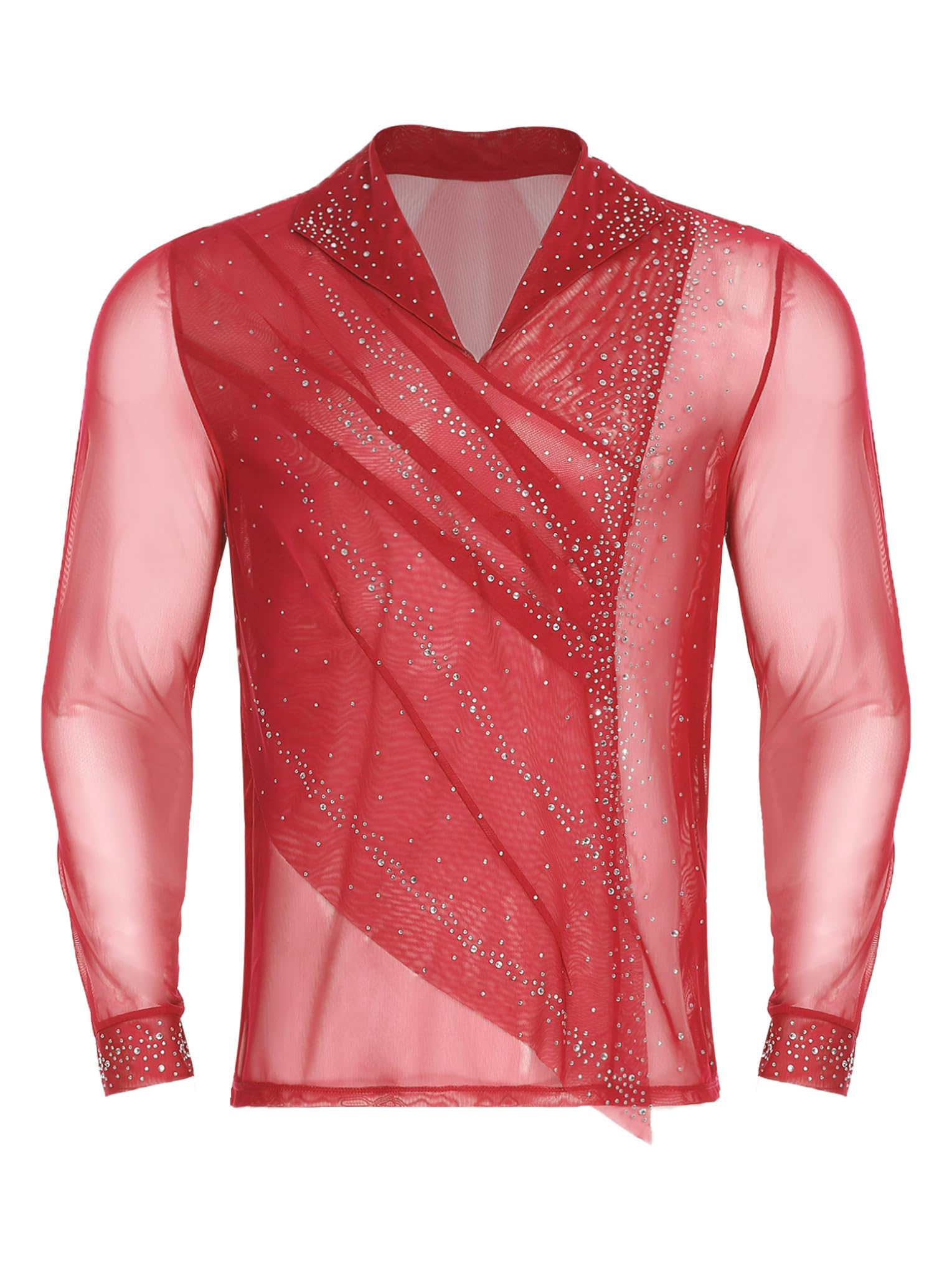 Camisa Baile de Salón para Hombre Leotardo Baile Latino Camisa de Patinaje Artístico para Competición S-XXL Rojo M