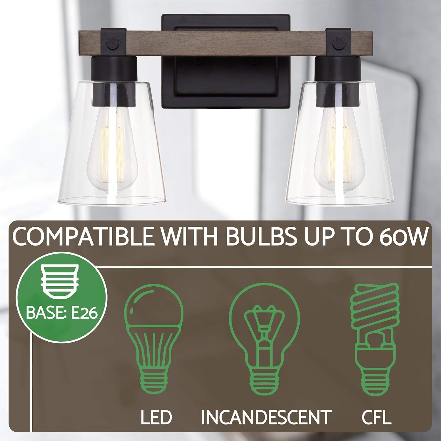Bеѕt Dеаl Prоduсt Kira Home Asher 16 2-Light Farmhouse Vanity/Bathroom Light + Funnel Glass Shades, Smoked Birch Wood Style + Black Finish Buу 2 gеt 3 Kira Home Asher 16 2-Light Farmhouse Vanity/Bathroom Light + Funnel Glass Shades, Smoked Birch Wood Style + Black Finish