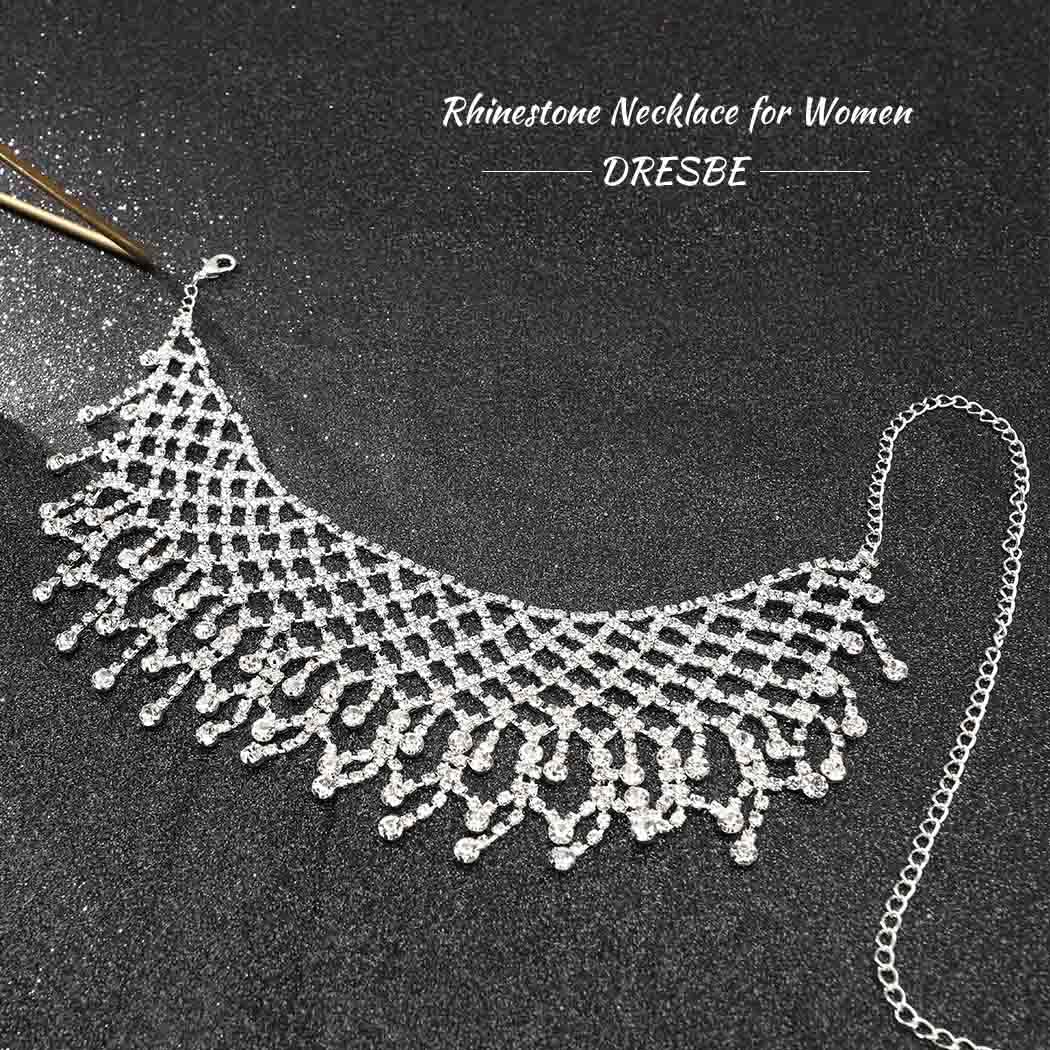 DRESBE Rhinestone Necklace Crystal Choker Necklaces Prom Necklace Chain Party Neck Jewelry for Women