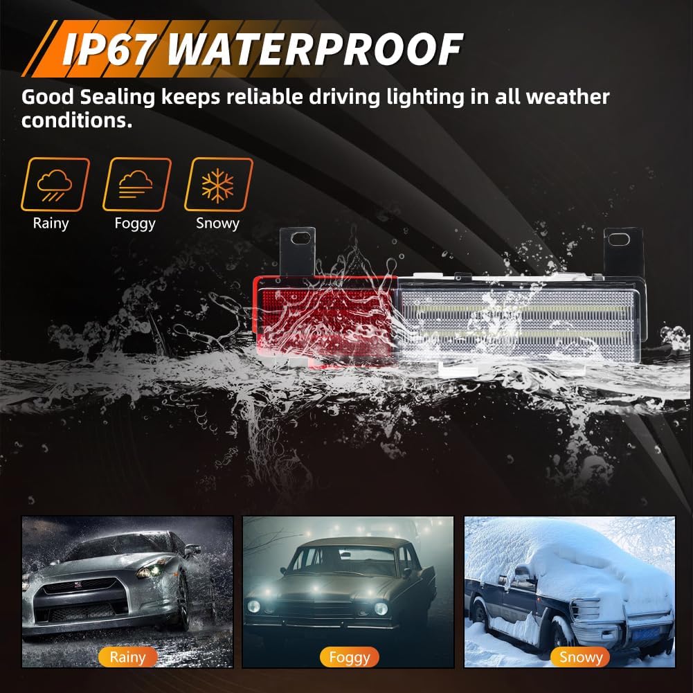 Rear Side Marker Light Compatible with Chevy Corvette C4 (base, Grand Sport, ZR1) 1988-1996, [DOT] [Waterproof] White LED Sidemarker Lamp, 1 Pair, Clear Lens