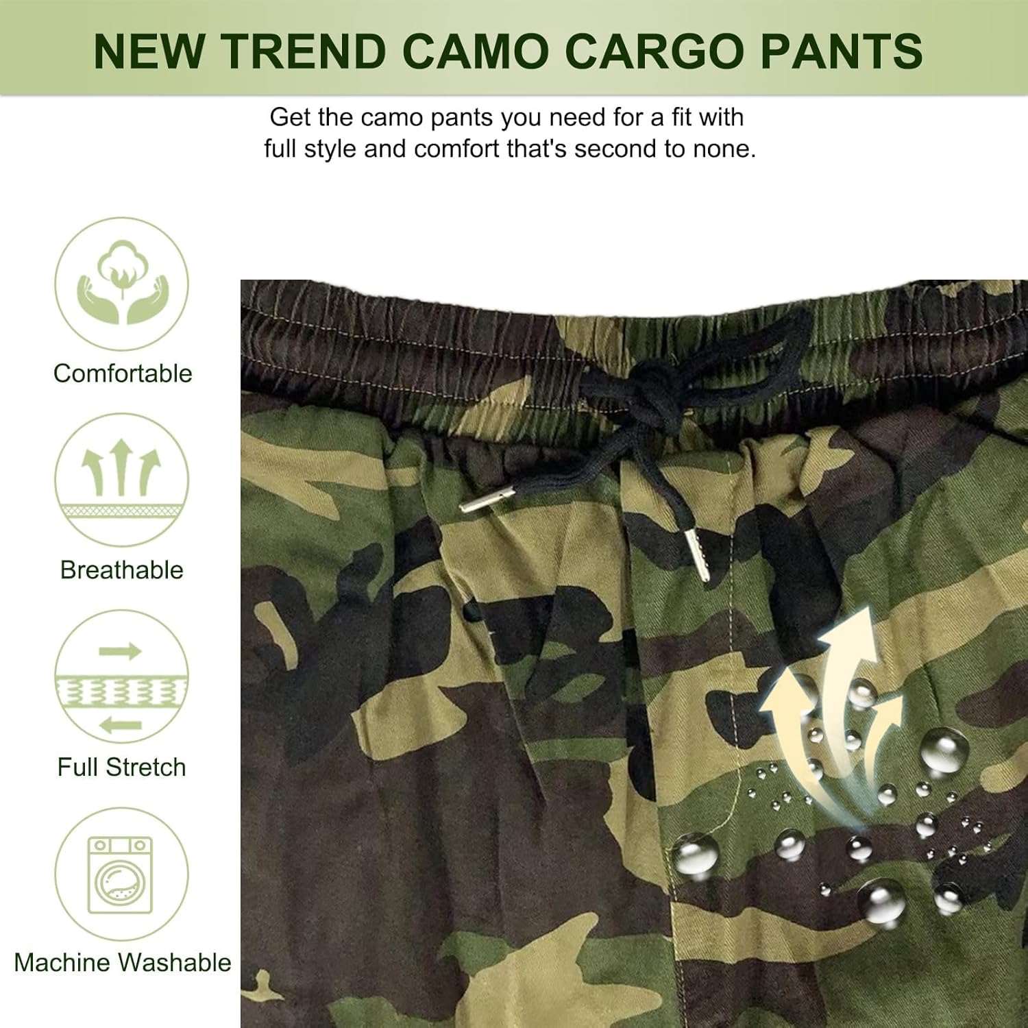 Camo Cargo Pants for Women,Womens Drawstring Elastic Waist Cargo Pants with Pocket,Baggy Camouflage Pants for Women
