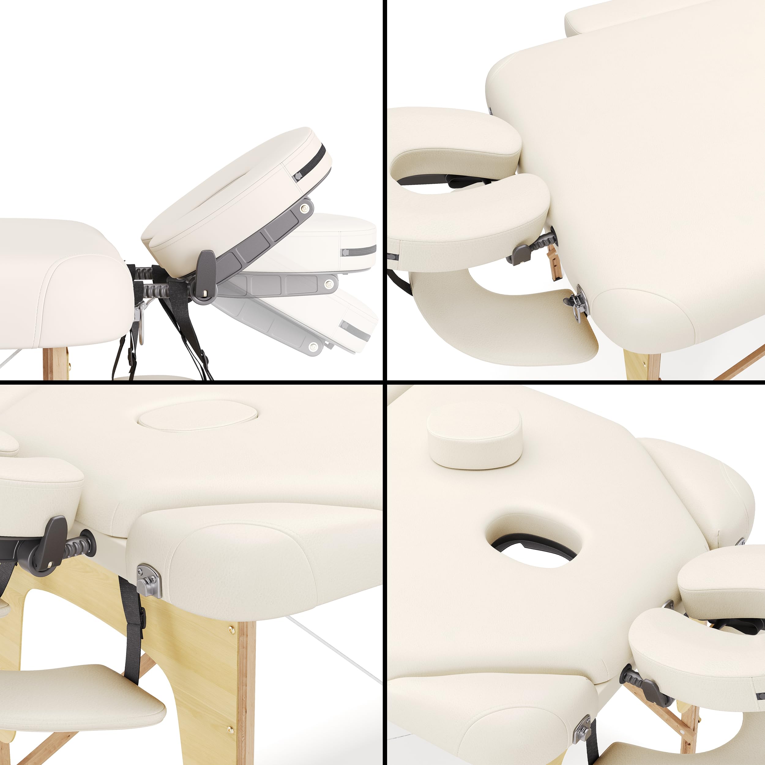 BELTOM® Camilla de Masaje 3 Zonas Nuevo Modelo portatil Mesa Cama Banco Plegable Reiki - Crema