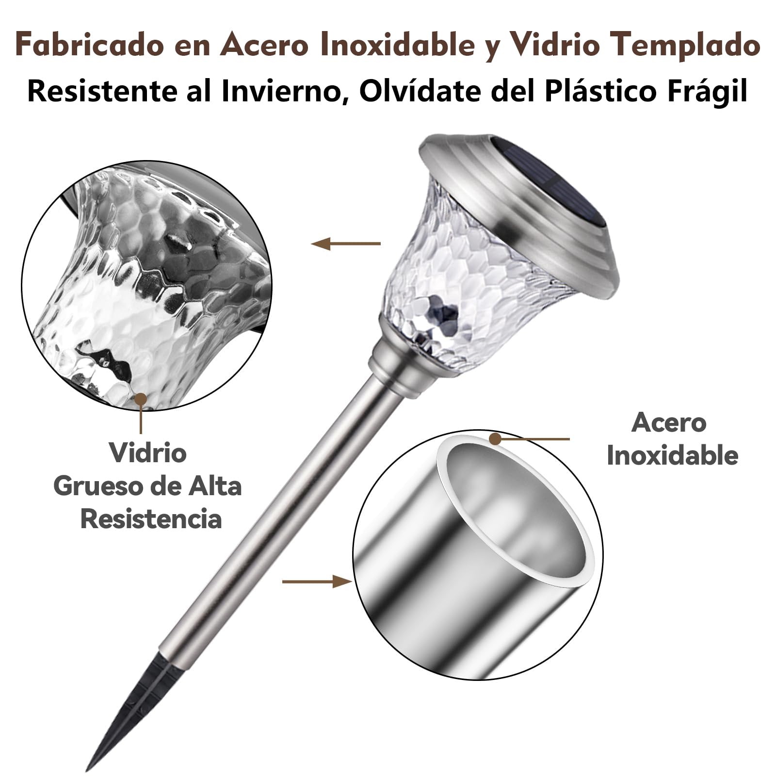 BEAU JARDIN 8 Pack Luces Solares para Jardin la Decoración del Lampara Acero Inoxidable, Jardin Solar Luces Solares al Aire Libre, con 3 Modos de Cambio de Color, para el Césped Terraza Patio