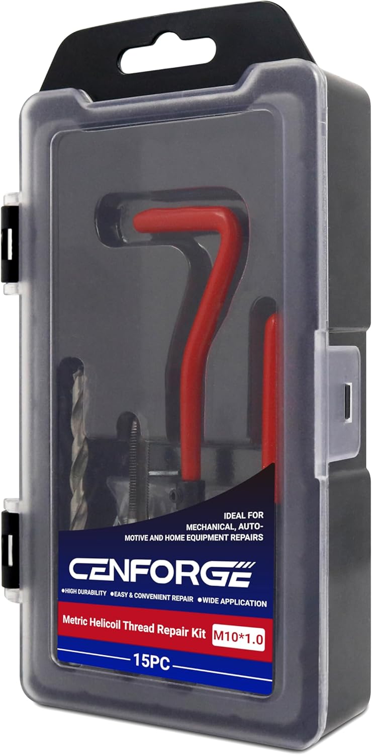 M10x1.0 Helicoil Thread Repair Kit, Metric HSS Drill Helicoil Repair Kit for Rethreading Internal Threads with Carry Case, 15PCS