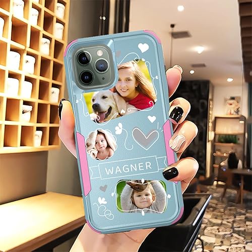 Vista 313 de Funda de fotos personalizada para Apple iPhone 11 Pro Max, patrón de collage a cuadros, personalizado para hacer imágenes en gruesa 3 híbrida Rosa