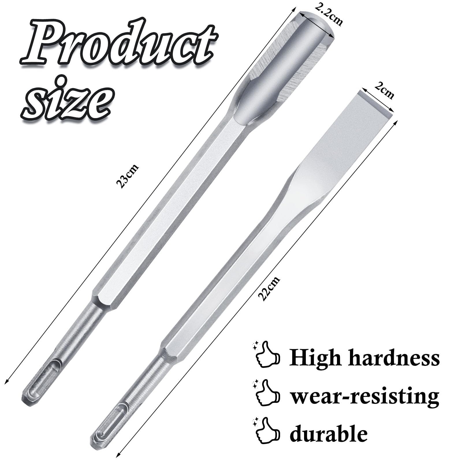 Set di scalpelli SDS Plus - Scalpello da 2 pezzi, Scalpello a canali da 23 cm e Scalpelli Piatti da 22 cm Universale per piastrelle, cemento, pietra, muratura