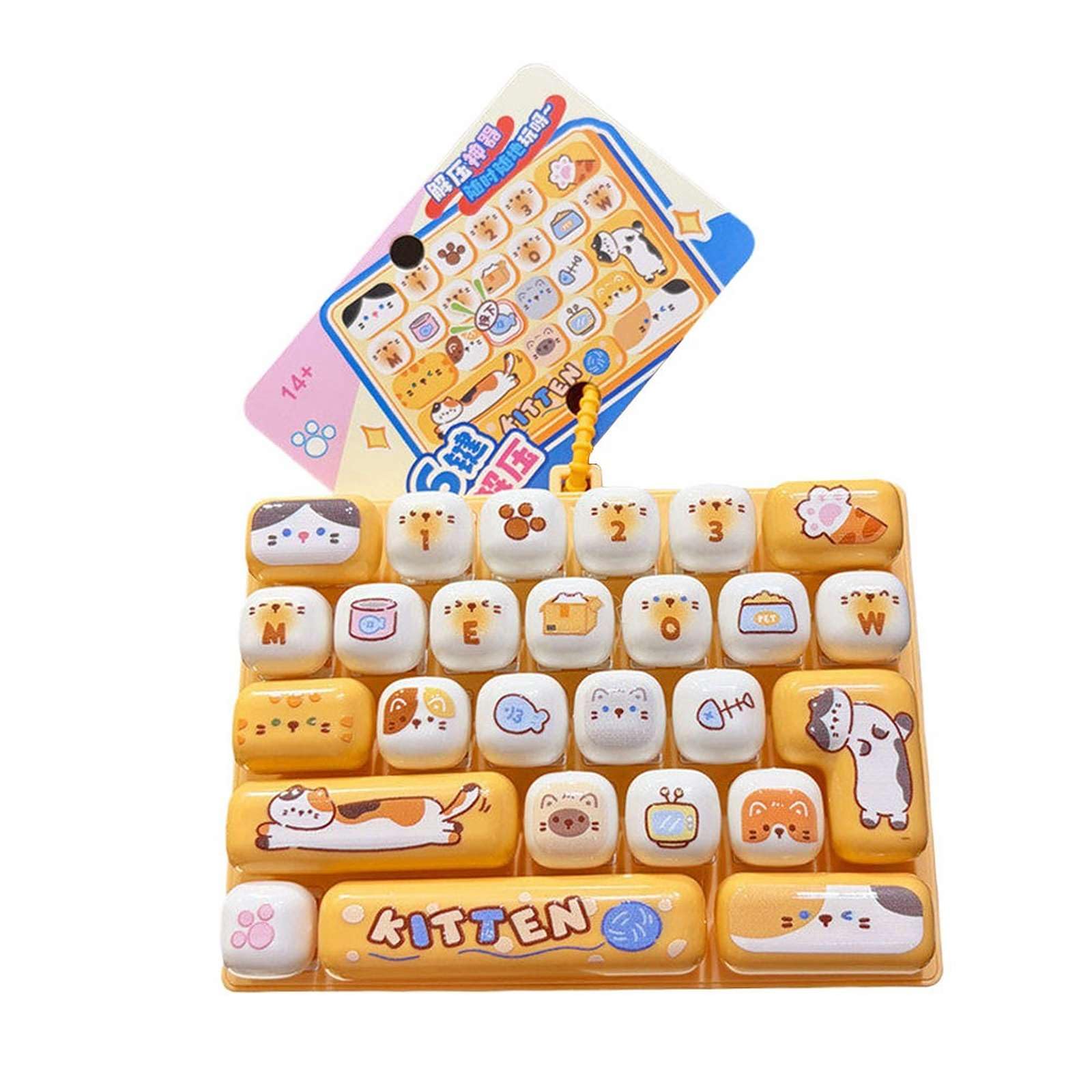 Fidget Keyboard Toy, 26 Keys Silent Tactile Decompression Button Toy, Portable Stress Relief for Office & Study (Cat)