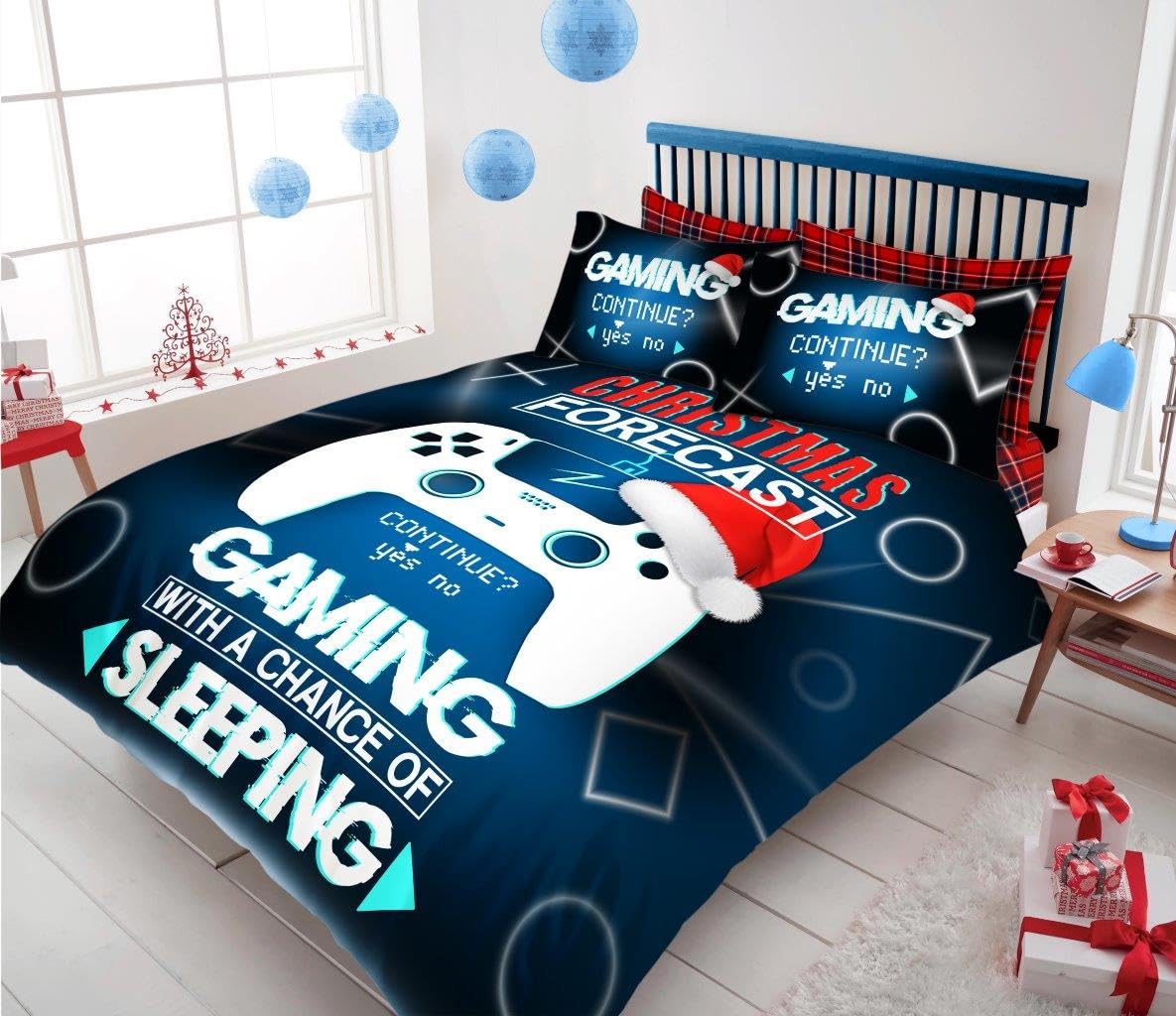Gc Gaveno Cavailia Xmas Gamer Christmas Xmas Duvet Set, Polycotton Fabric Bedding Quilt Covers, Washable Printed Bed Set, Single