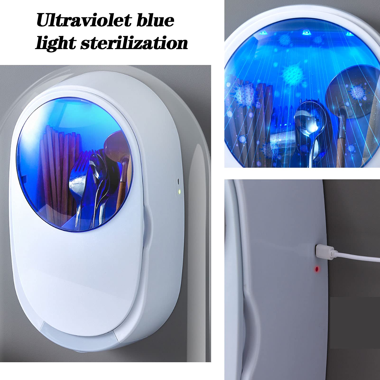 CGF- Máquina de Palillos de Tenedor de desinfección para Colgar en la Pared - Desinfección Ultravioleta, Desmontable para una fácil Limpieza - Almacenamiento de Cuchillos Que Ahorra Espacio