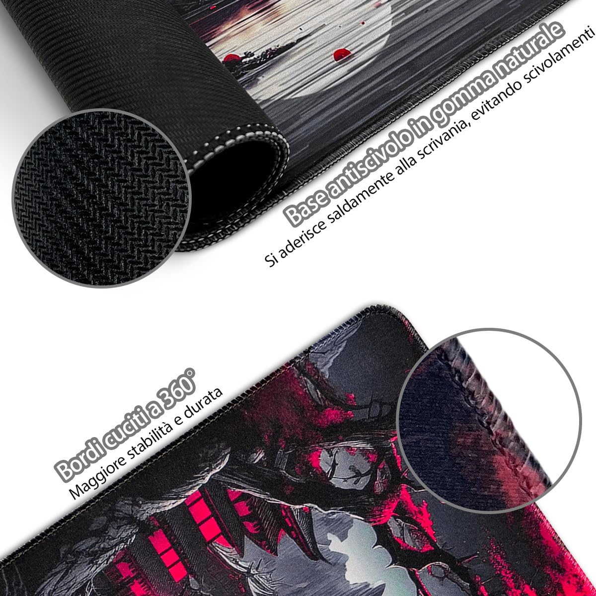 Zindoo Tappetino Mouse Gaming XXL 900x400x3mm Antiscivolo Precisione Nero Giapponese
