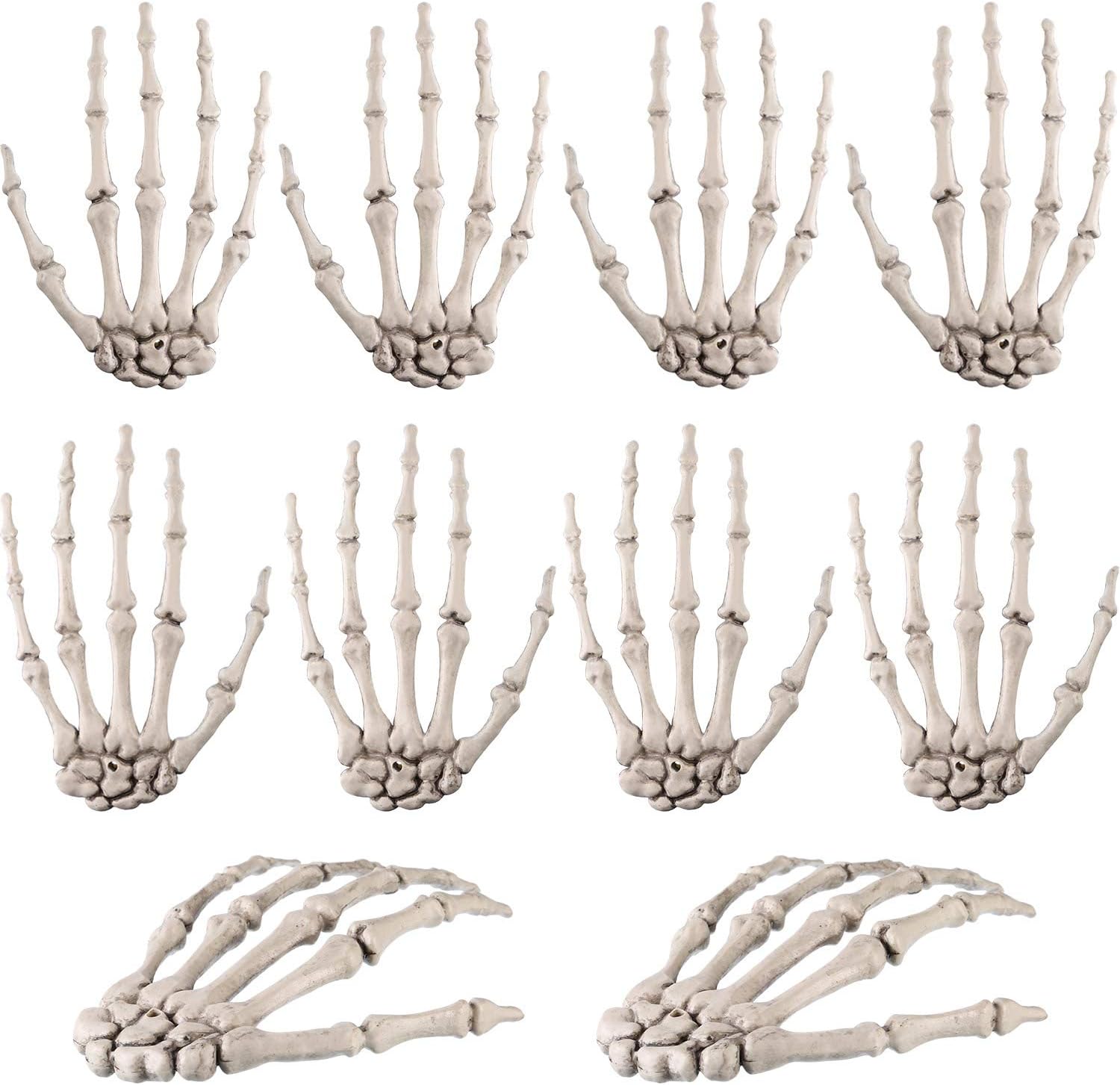 Tatuo 10 Pieces Halloween Skeleton Hands Plastic Human Hand Bone Decoration Zombie Party Terror Scary Prank Props for Party Favor