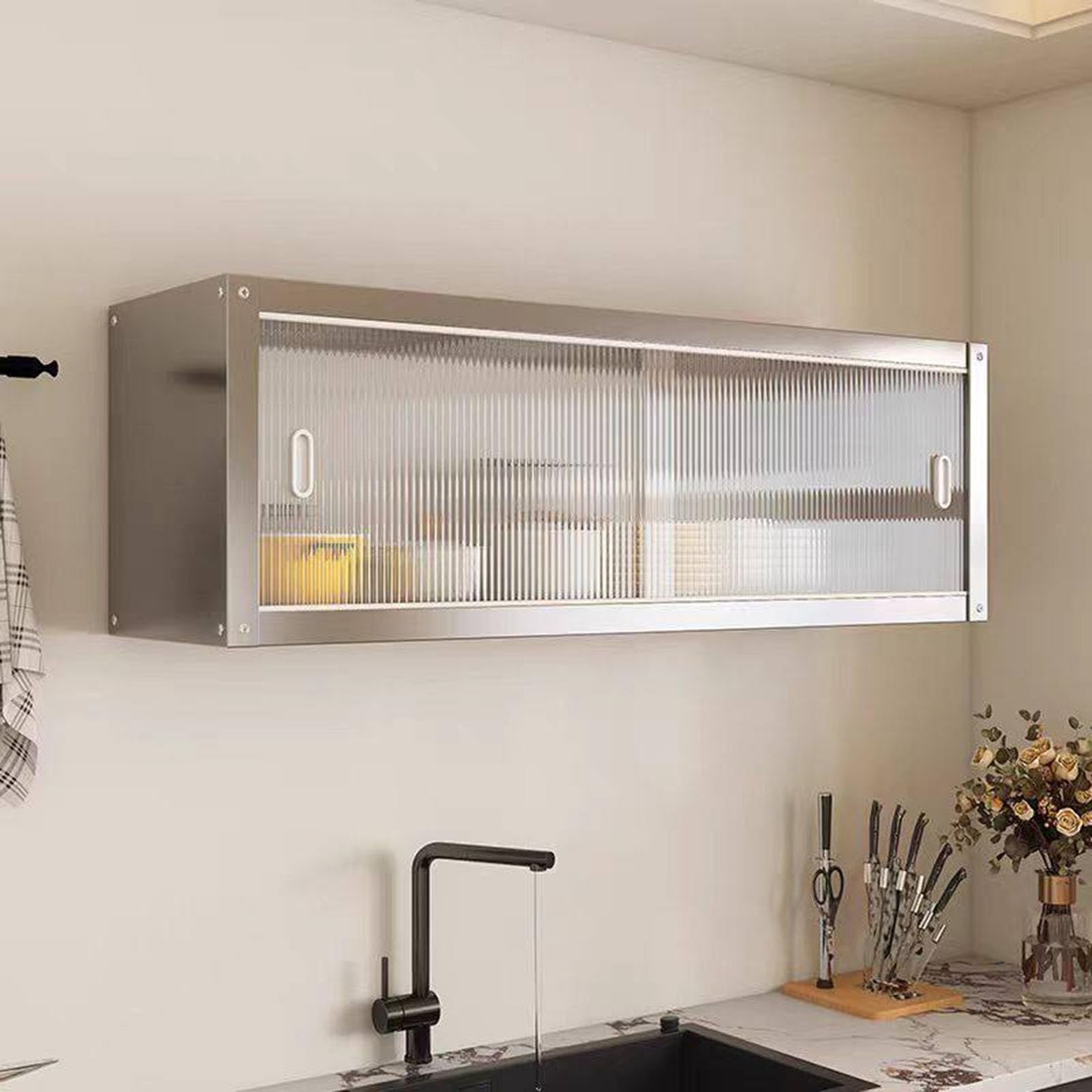 Armoire de Rangement Murale, Organisateur d'épices de Garde-Manger de Cuisine en Acier Inoxydable avec Portes, Armoire à Pharmacie de Salle de Bain
