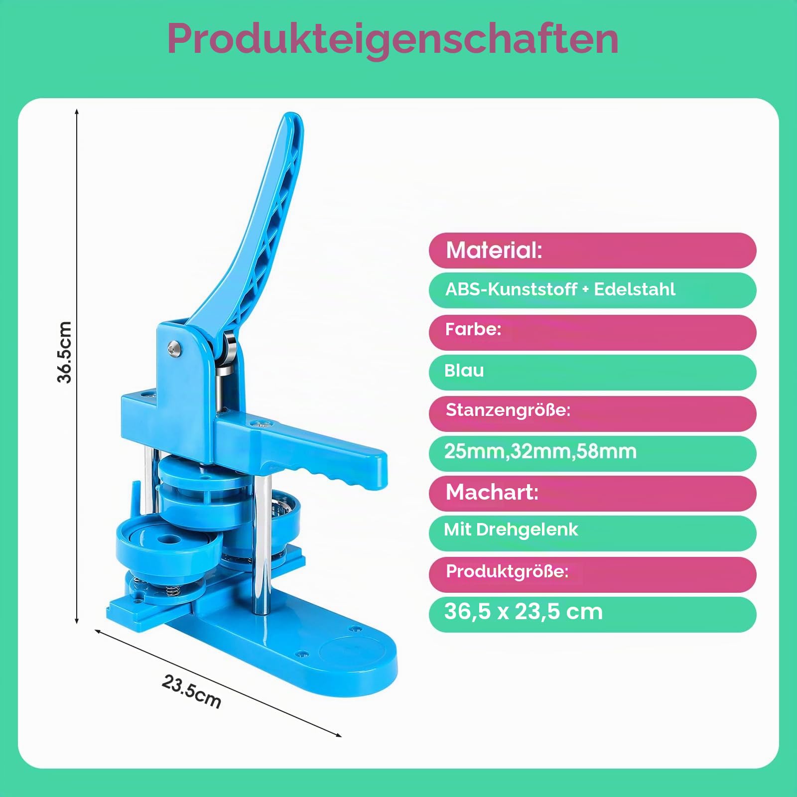 25/32/58mm Buttonmaschine Knopfmachermaschine, 3 in 1 Button Badge Press Maschine Mehrere Größen, inkl. 300 Zubehör & Kreisschneider, Kinder DIY Gift Pin Maker (Blau)