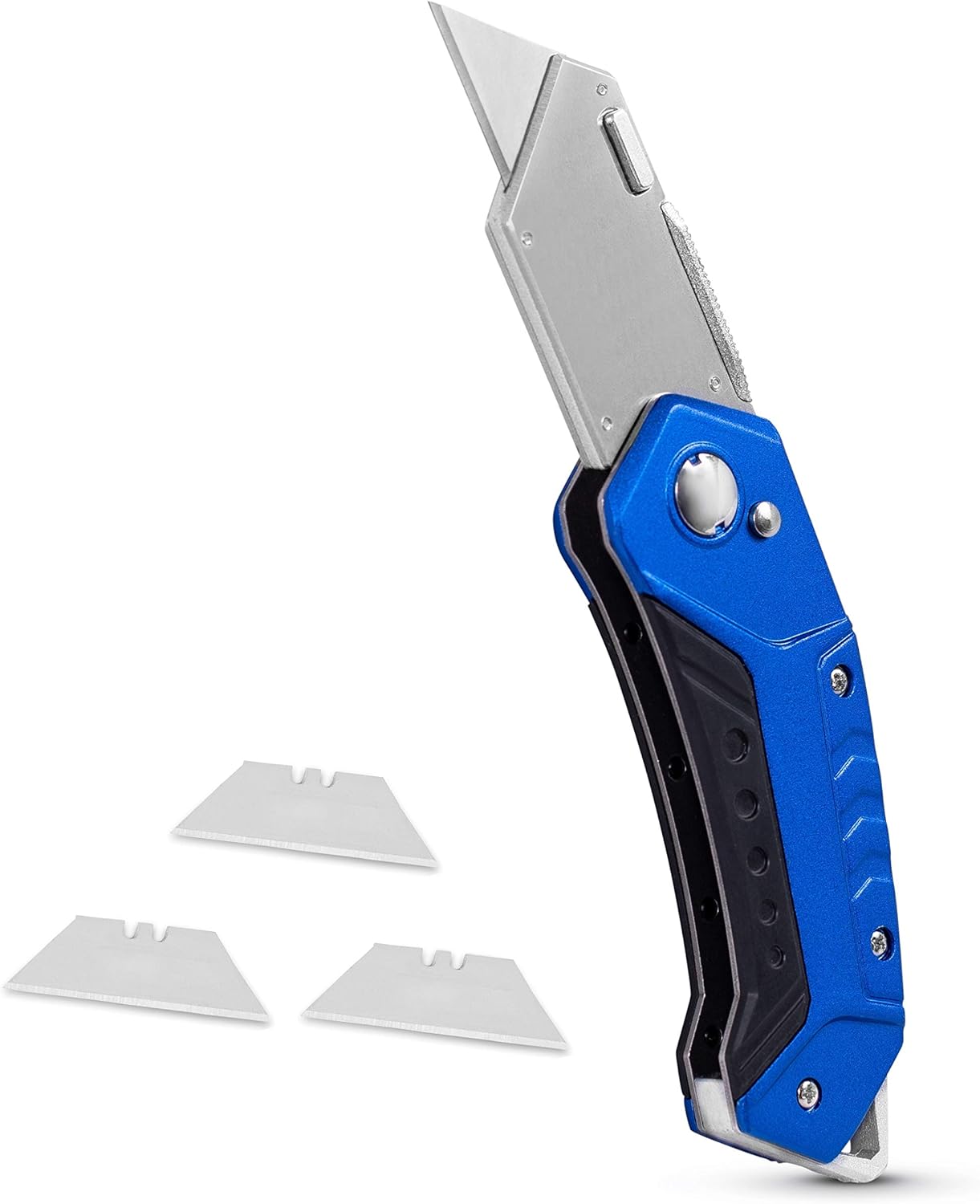 BirdRock Home Premium Folding Utility Knife – Small Compact Pocket – Folding Box Cutter Tool – 3 Extra Razor Blades – Cut Cardboard Boxes – Locking Safety Knife Set – Heavy Duty Aluminum Body