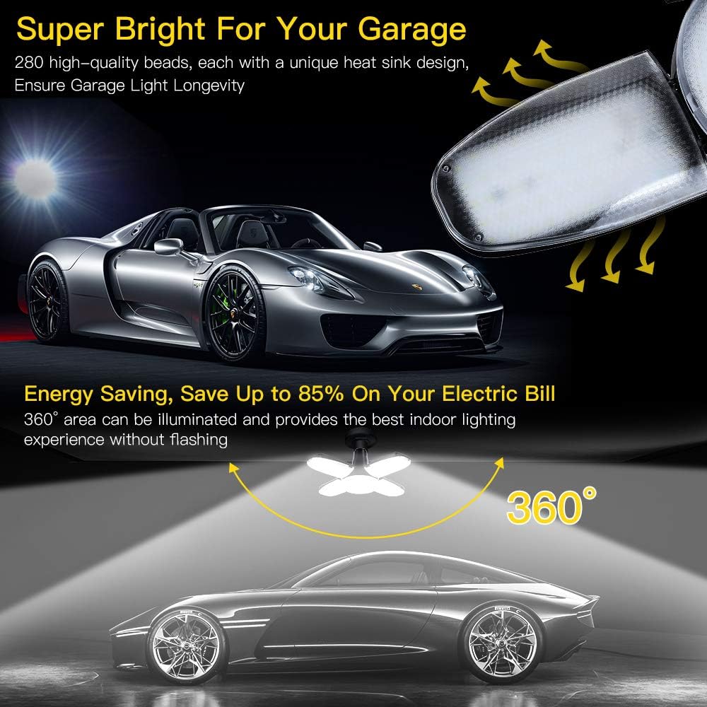 Flash Deals - 70% OFF Jior 2 Pack LED Garage Lights,150W Solar Garage Light,13600 Lumen Daylight Deformable Garage Ceiling Lights Fixtures with 4 Adjustable Panels LED Shop Lights for Garage, Warehouse, Basement, Barn 🔥 Crazy Deals Jior 2 Pack LED Garage Lights,150W Solar Garage Light,13600 Lumen Daylight Deformable Garage Ceiling Lights Fixtures with 4 Adjustable Panels LED Shop Lights for Garage, Warehouse, Basement, Barn