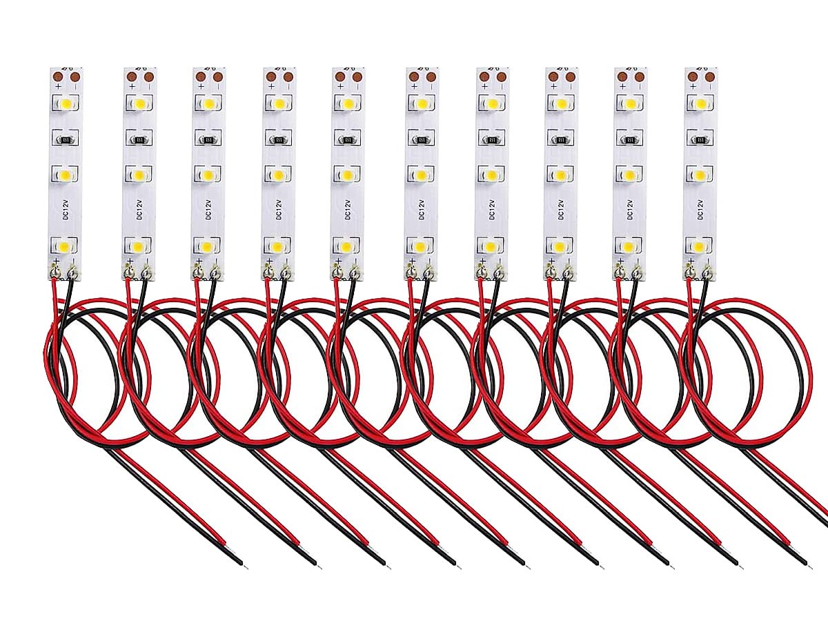 HUAZIZ 10 pcs 3-LED Hausbeleuchtung, 5cm Warmweiss mit Kabel 20cm 12-18V, Modellbau Led Beleuchtung, Modellbau Led Beleuchtung, modellbau beleuchtung modelleisenbahn beleuchtung - 2