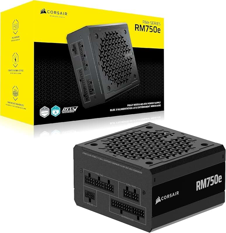 Corsair RM750e (2025) Bloc d'alimentation ATX entièrement modulaire à Faible Bruit avec câble 12 V-2 x 6 - Conforme aux Normes ATX 3.1 et PCIe 5.1 - Efficacité Gold Cybenetics - Condensateurs évalués