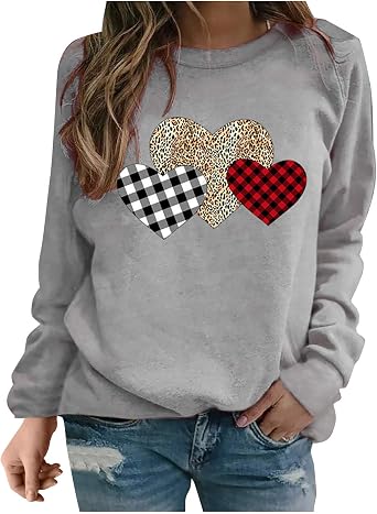 Ceboyel Women Love Heart Leopard Sweatshirt Valentines Day Long Sleeve Shirts Graphic Pullover Tops Girls Teacher Gifts Clothes 2023