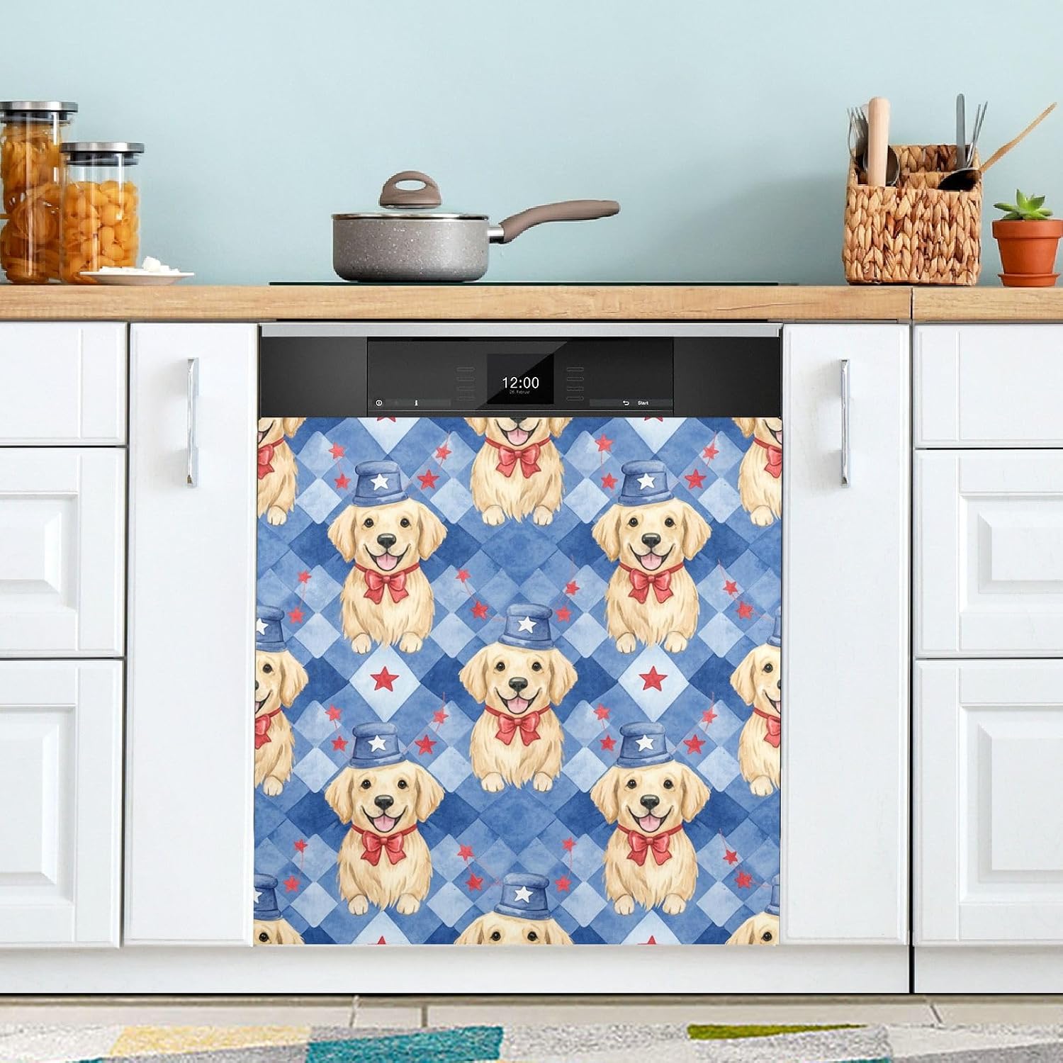 QUGRL Penguin Fish Print Dishwasher Magnet Cover Front Door Decorative Refrigerator Covers Magnetic Sheet Sticker Wash Machine Fridge Panel Decal for Kitchen Appliance 23x26 in