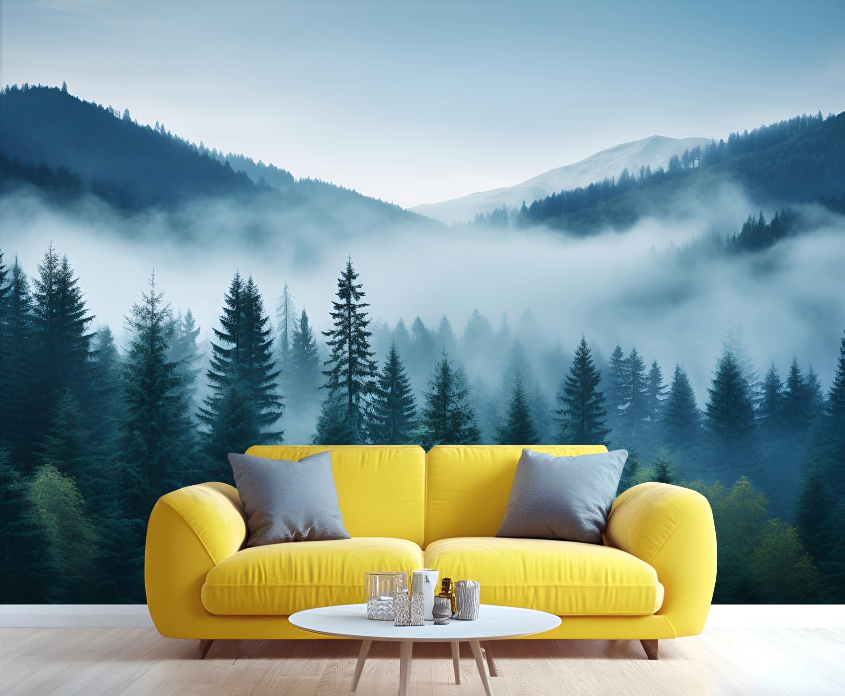 YXQAIED Misty Forest Wallpaper, Magnificent Mountain Wallpapers for Living Room Natural Landscape Poster Wall Painting for Office Bedroom Children's Room Corridor, 366x254cm