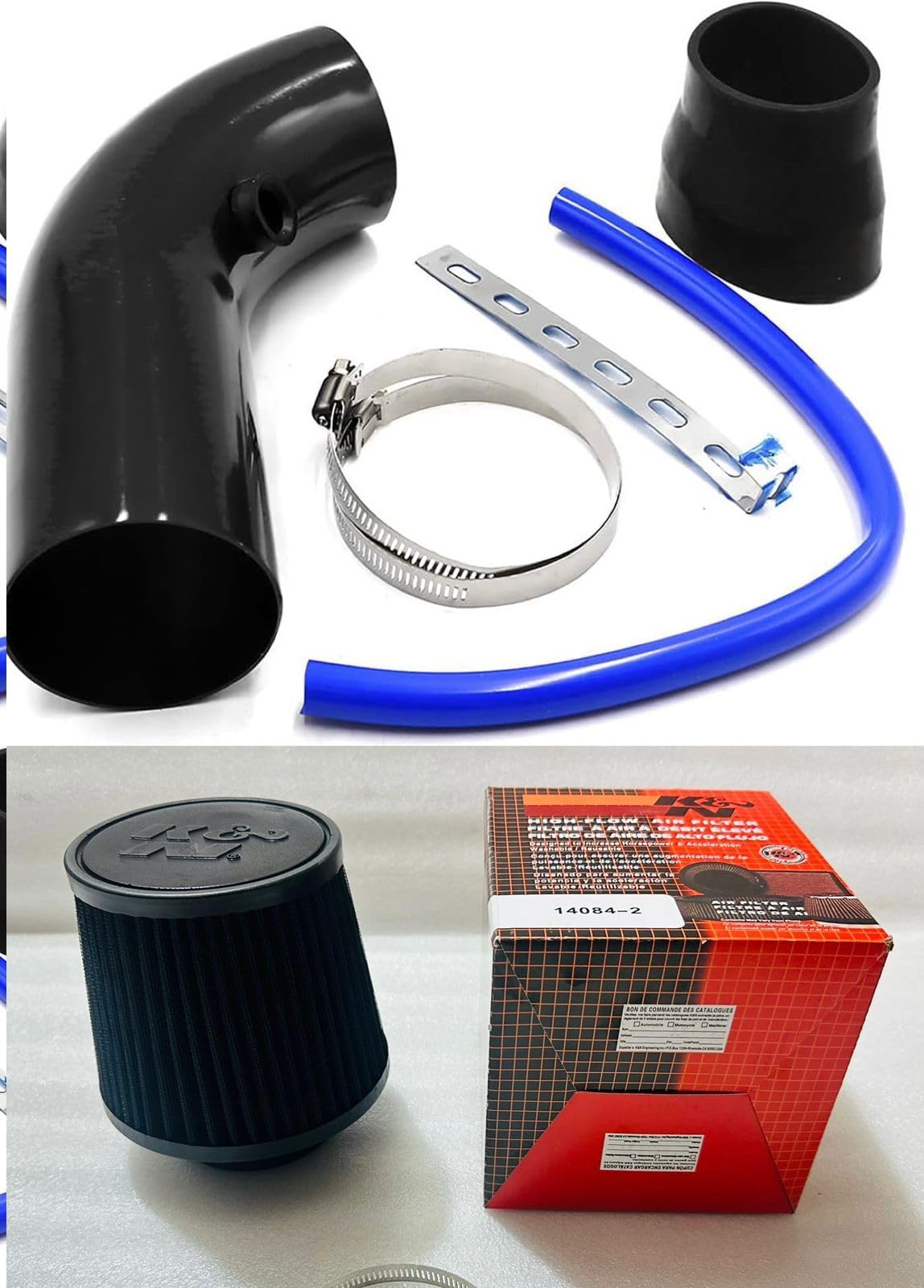 AUTO MT Cold Air Intake Pipe 76mm 3 Inch Universal Car Turbo Filter Aluminum Air Filter Induction Flow Hose Pipe Kit (Set of AIR Filter + Black Intake Pipe)