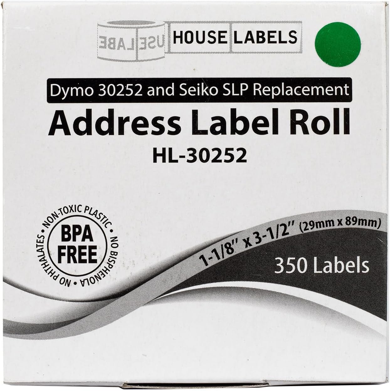 HOUSELABELS Compatible DYMO 30252 Green Address Labels (1-1/8" x 3-1/2"), Strong Permanent Adhesive, Compatible with DYMO LW 450, 4XL, Rollo & Zebra Desktop Printers, 12 Rolls /4200 Labels