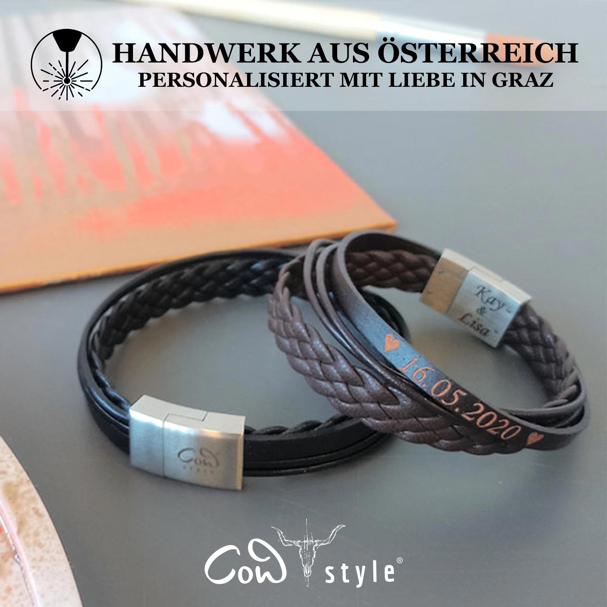 Lederarmband Herren mit Gravur - Personalisierbar mit Namen oder Datum - in braun oder schwarz - Geschenk zum Valentinstag - Männerarmband für Papa