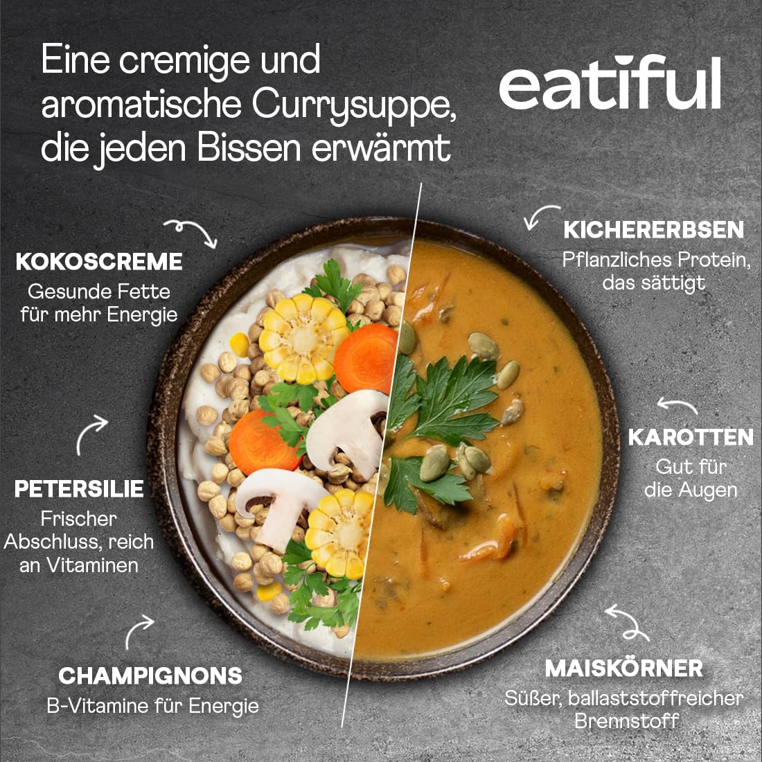 EATIFUL Curry-Suppe, Hergestellt Mit Bio-Gemüse, Thailändische Verzehrfertige Vegane Curry-Suppe, Ohne Zugesetzte Konservierungsstoffe, Glutenfrei, Ohne Gentechnik, 400g (Packung Mit 10 Stück)