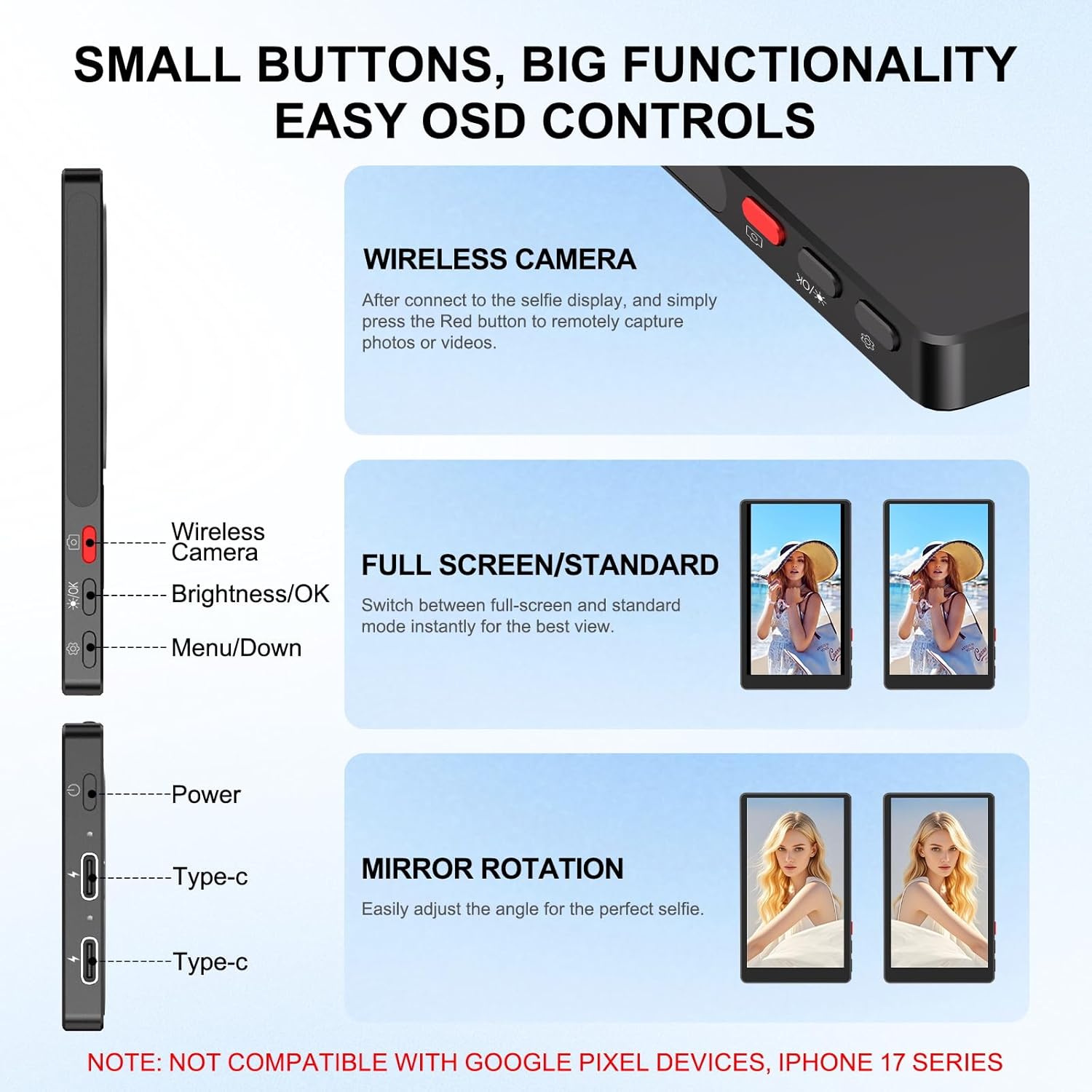 4" Magnetic Phone Vlog Selfie Monitor Screen, 1080P Wireless Mirroring, Phone Selfie Monitor Screen Back Camera Monitor for Selfie Vlog Content Creator Live Stream,Snaplylens for iPhone, Android
