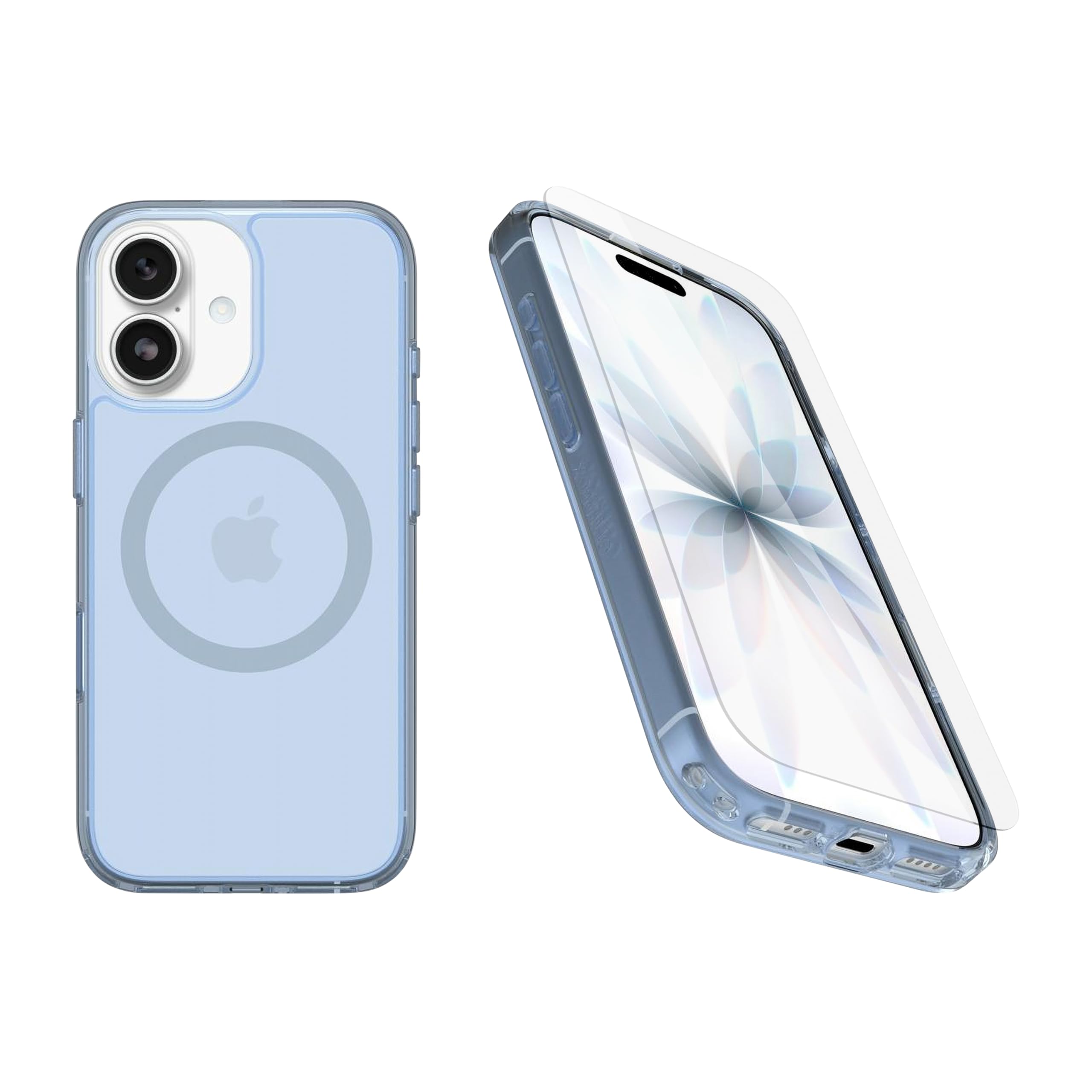 OtterBox Set per iPhone 17 (solo): Symmetry Clear Series + custodia e pellicola protettiva - Blue Bliss (trasparente/blu) - si aggancia a MagSafe - Ultra-sottile - Bordi rialzati per proteggere