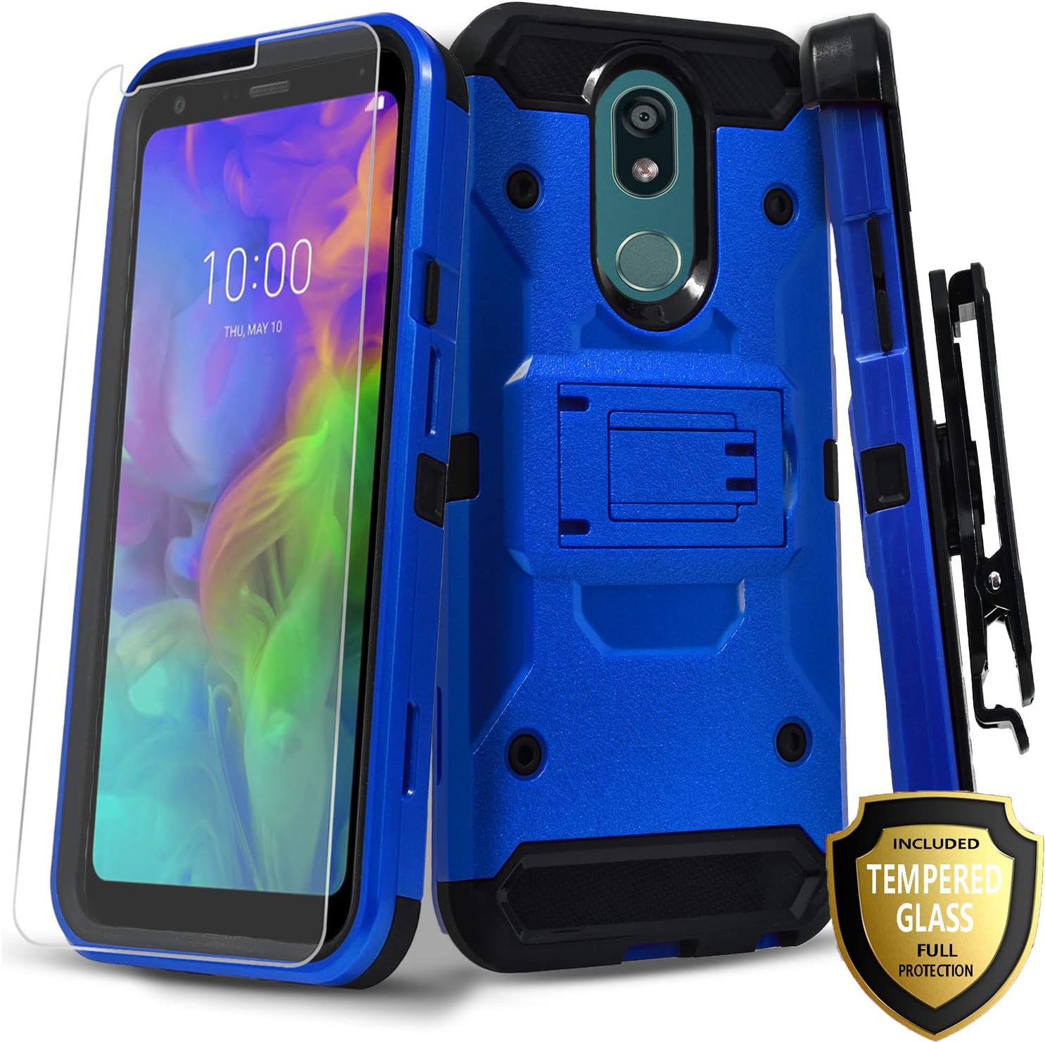 STARSHOP- Compatible for LG Stylo 5 Case, with [Tempered Glass Screen Protector Included] Full Cover Shockproof Armor Dual Layers Phone Cover with build in Kickstand and Locking Belt Clip- Blue