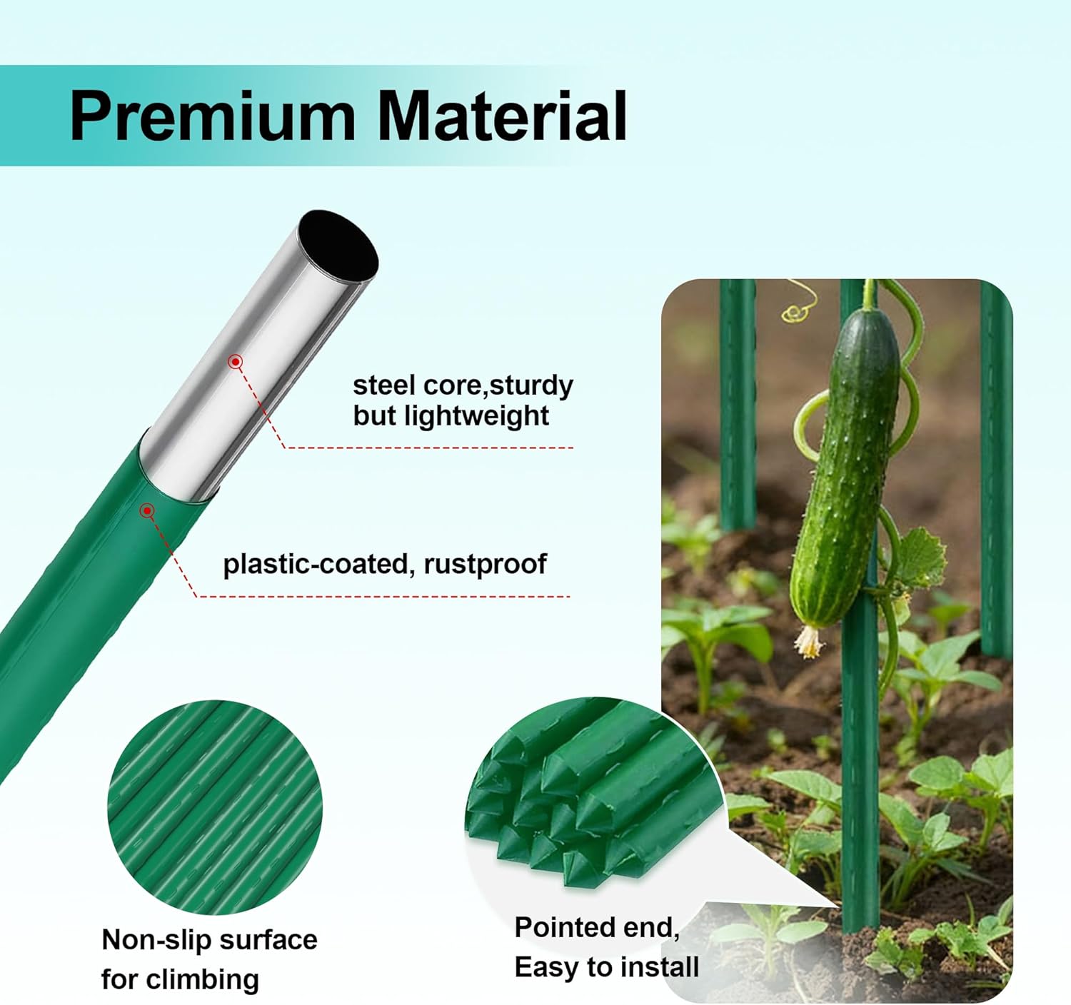 Garden Stakes 7FT, 25pcs Plastic Coated Steel Stakes Specifically Designed for Climbing Plants, Ideal for Tomatoes, Beans, Cucumbers, Peppers, Vines, and More Plant Growth