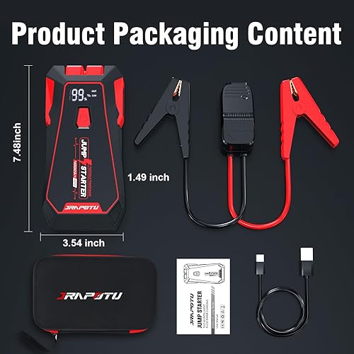 Miniatura 7 de Arrancador de batería B08 portátil, pico de 4000 A, potencia la batería de tu automóvil, arrancador de salto de 12 V para motores de gasolina de