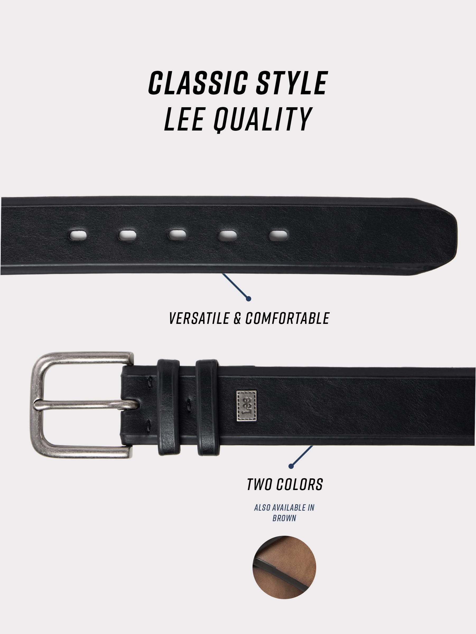 Lee Casual Mens Every Day Classic Belt with English Bevel Edges for Jeans, Khakis (Black, 34)