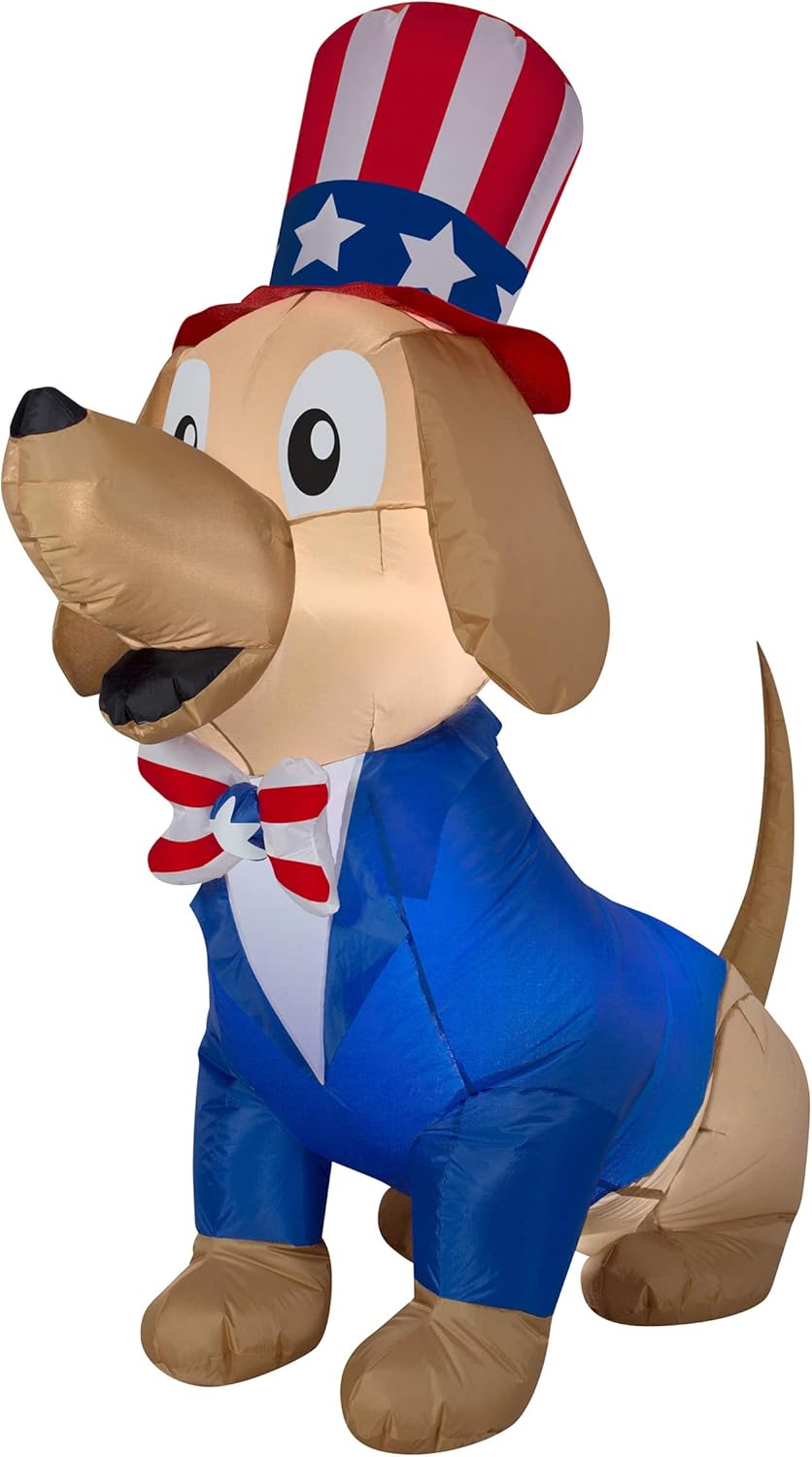 National Tree Company Patriotic Inflatable Decoration, Blue, Brown Dog Wearing Red, White and Blue Suit and Hat, Self Inflating, Plug in, Fourth of July Collection, 60 Inches