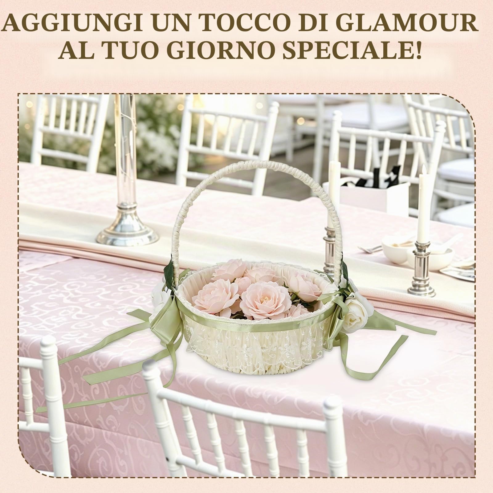 Cestini per ragazze di fiori per matrimonio, cesto di fiori per matrimoni intrecciati a mano, romantici ed eleganti, cesti per ragazze di fiori per matrimoni e decorazioni per la (5800)