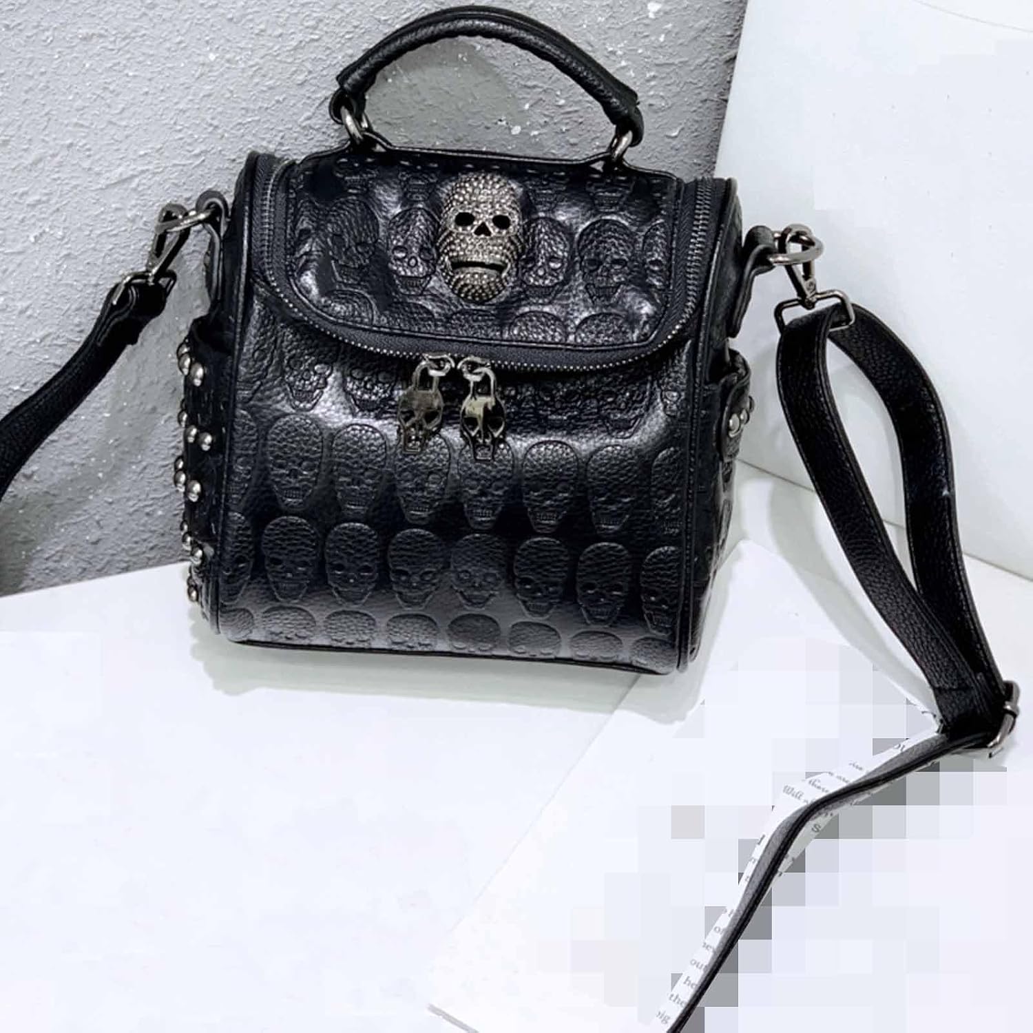 Women Skull Crossbody Purse PU Leather Small Handbag Gothic Top Handle Shoulder Bags