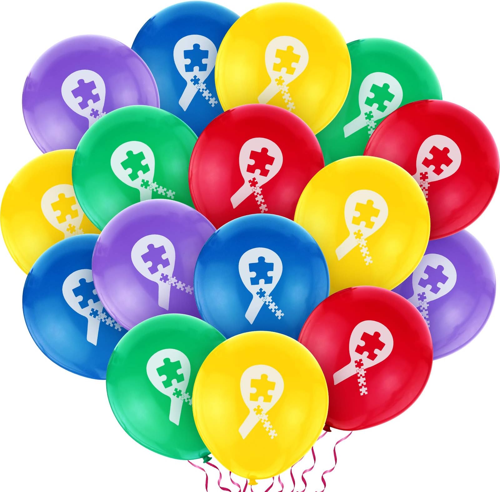 50 Pieces Autism Awareness Ribbon Latex Balloons Autism Balloons Colorful Autism Awareness Fundraiser Balloons for Autism Fundraising Autism Awareness Day