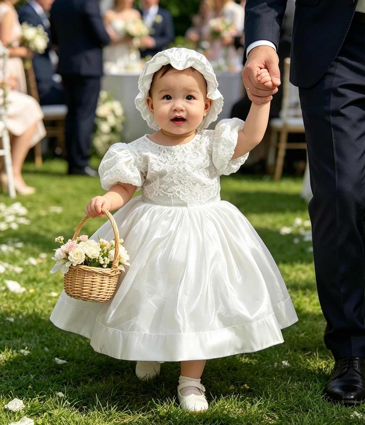 VORLITS Christening Baptism Dresses for Baby Girls Whit Baby Dress 0-24M | White Dress for Baby Girls with Flower Hat and Bowknot,Birthday Party Photography Embroidered Gown, Toddler Flower Girl Dress