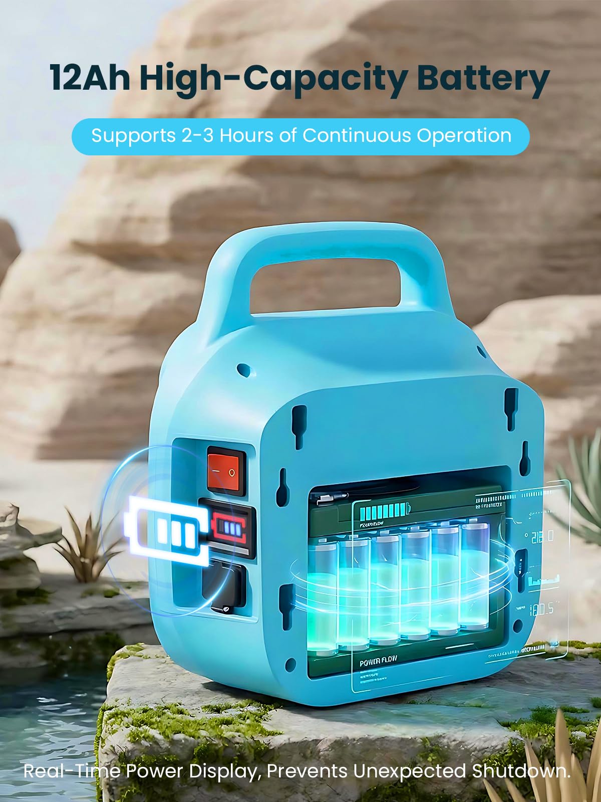 Huanyu Pompa di trasferimento dell'acqua a batteria da 12 Ah con cestello portaoggetti. Pompa elettrica portatile con kit di tubi flessibili lunghi per irrigazione e pulizia