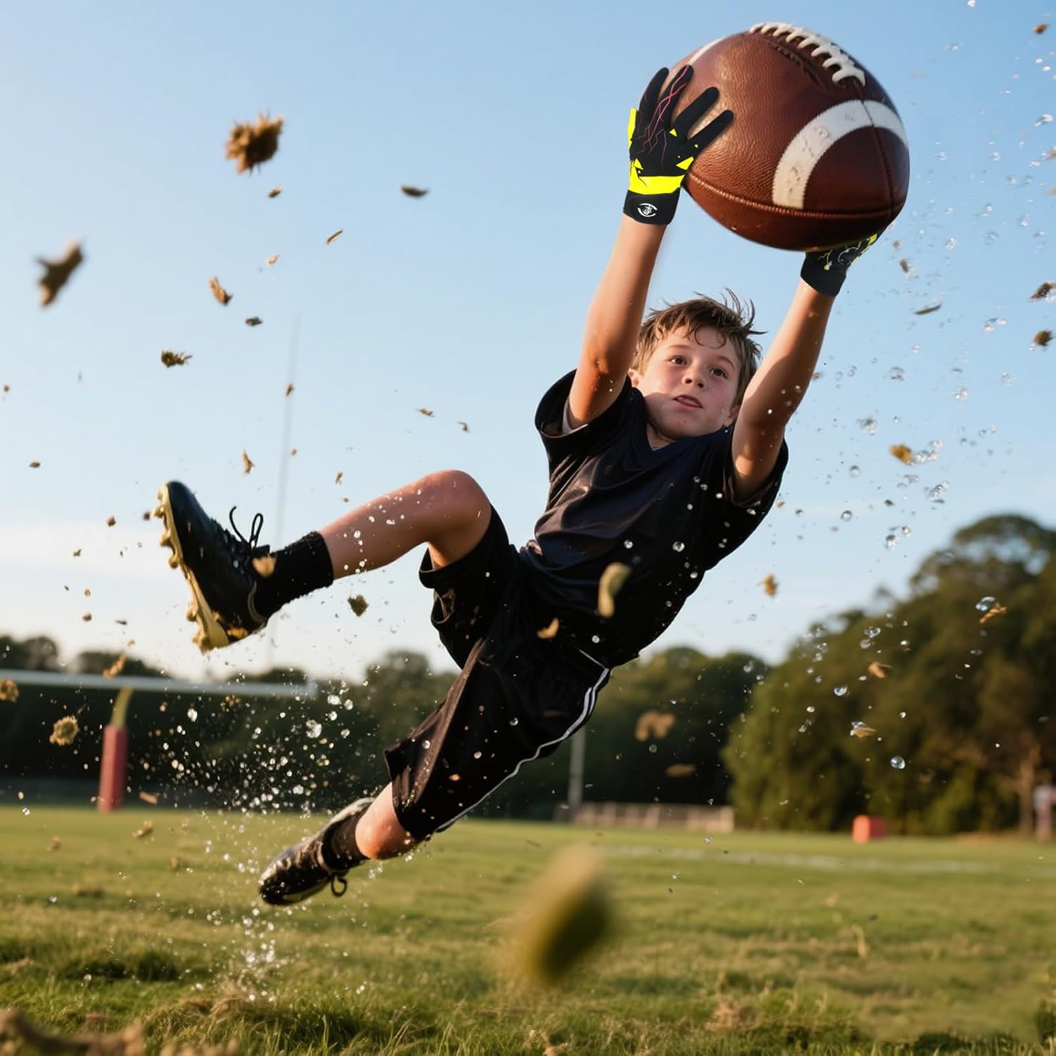 Youth Football Gloves -Sticky Football Receiver Gloves with Tacky Silicone Palm for Kids Girls Boys Flag Football Practice Games,Stretch Fit Quick-Dry Excellent Grip Football Receiving Gloves - Image 7