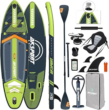 AKSPORT 11' Inflatable Stand-Up Paddle Board with Upgraded SUP Accessories Kit | Extra Wide 34 Design | Non-Slip Deck | Premium SUP Board for Adults & Youth of All Levels