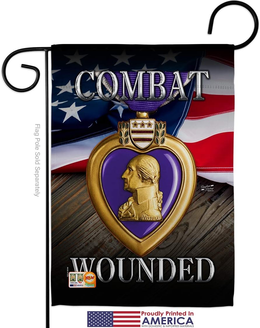 Purple Heart Combat Wounded Garden Flag Set Wall Holder Armed Forces Military Service All Branches Support Honor United State American Veteran Official Gift Yard House 13 X 18.5