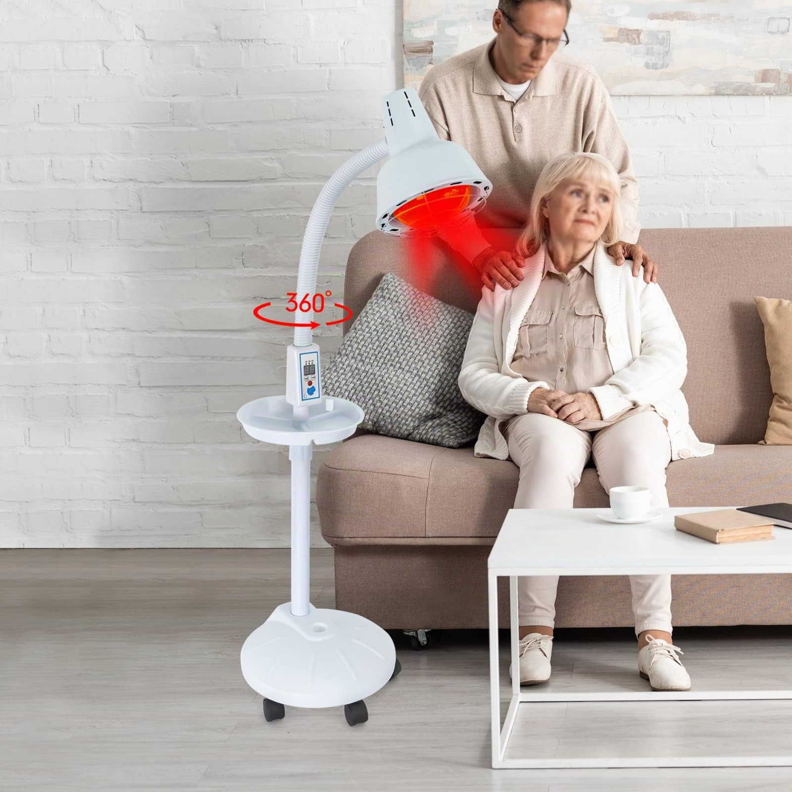 Lampe infrarouge 275 W - Lampe chauffante avec minuterie et 5 roues universelles - Rotation à 360° - Lampe thérapeutique - Lumière rouge - 8-70 °C - Température réglable pour le dos, les