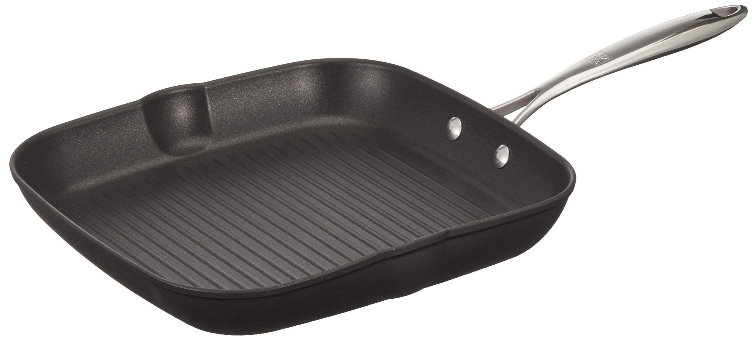 ZWILLINGForte Grill Pan set 28cm. Titanium-Extreme non-stick coating. Forged aluminium core. Stainless-steel handles. For all stove tops. Ovensafe. Ergonomic stay-cool handle. Made in Italy