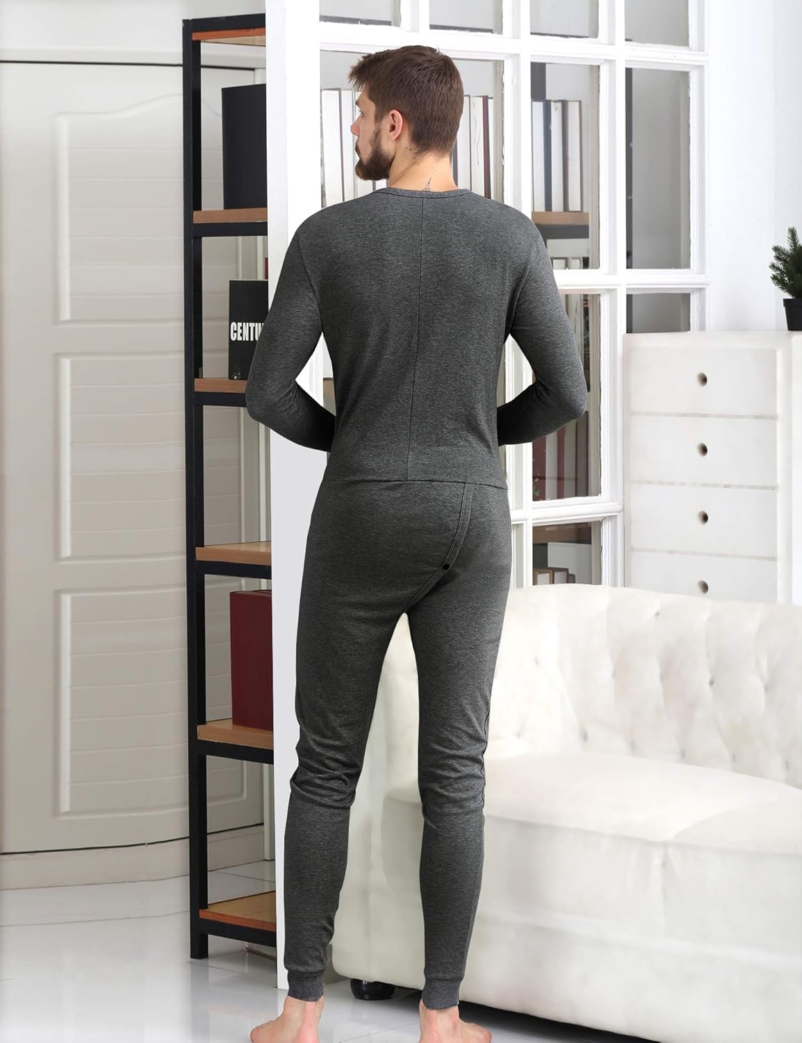 COLORFULLEAF Men's Cotton Thermal Underwear Union Suits Henley Onesies Base Layer - Image 4