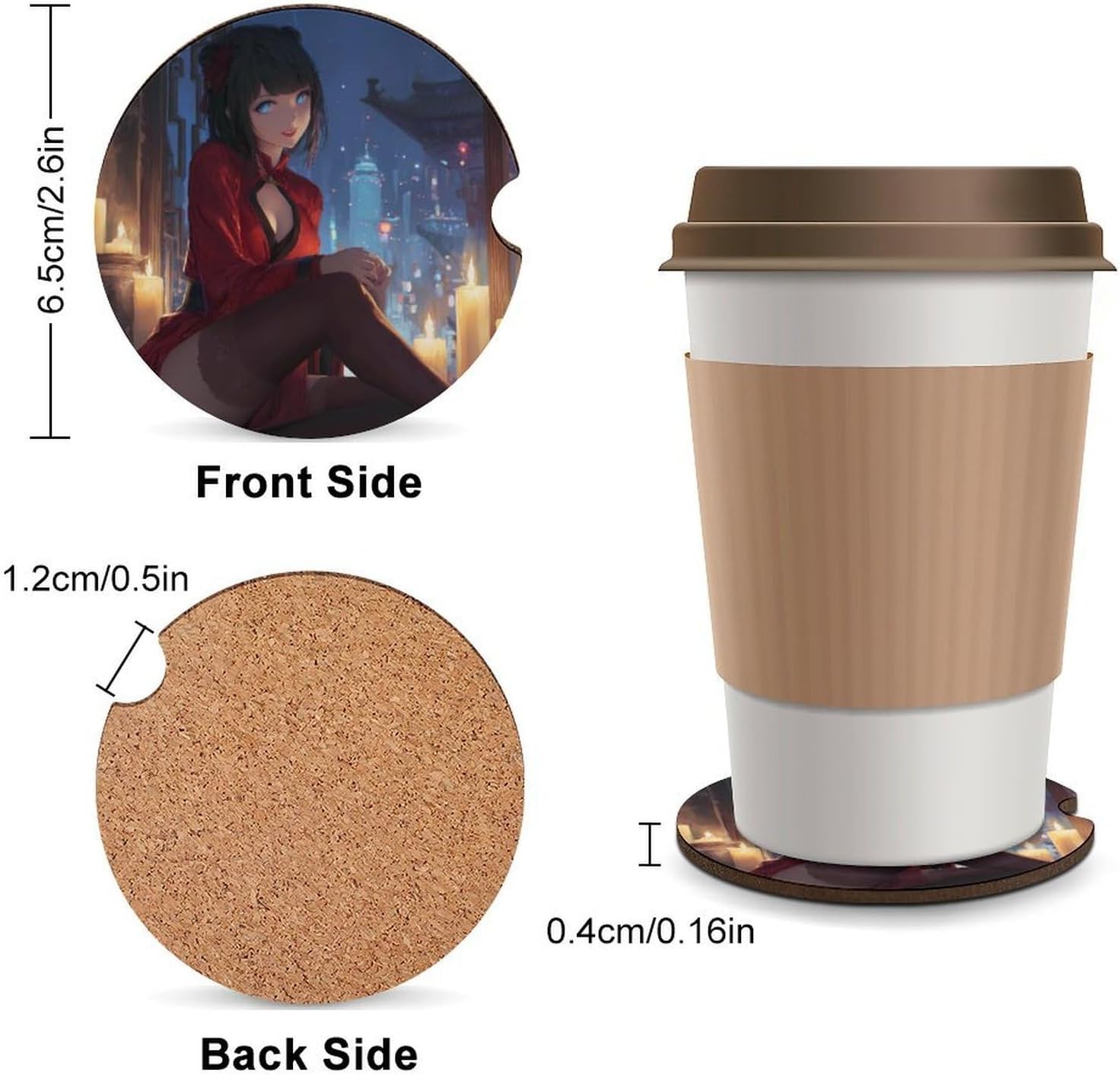 Anime Girls Wearing Black Stockings Cute Car Cup Coasters for Drinks Holder Waterproof Anti Slip Wood Accessories image 2