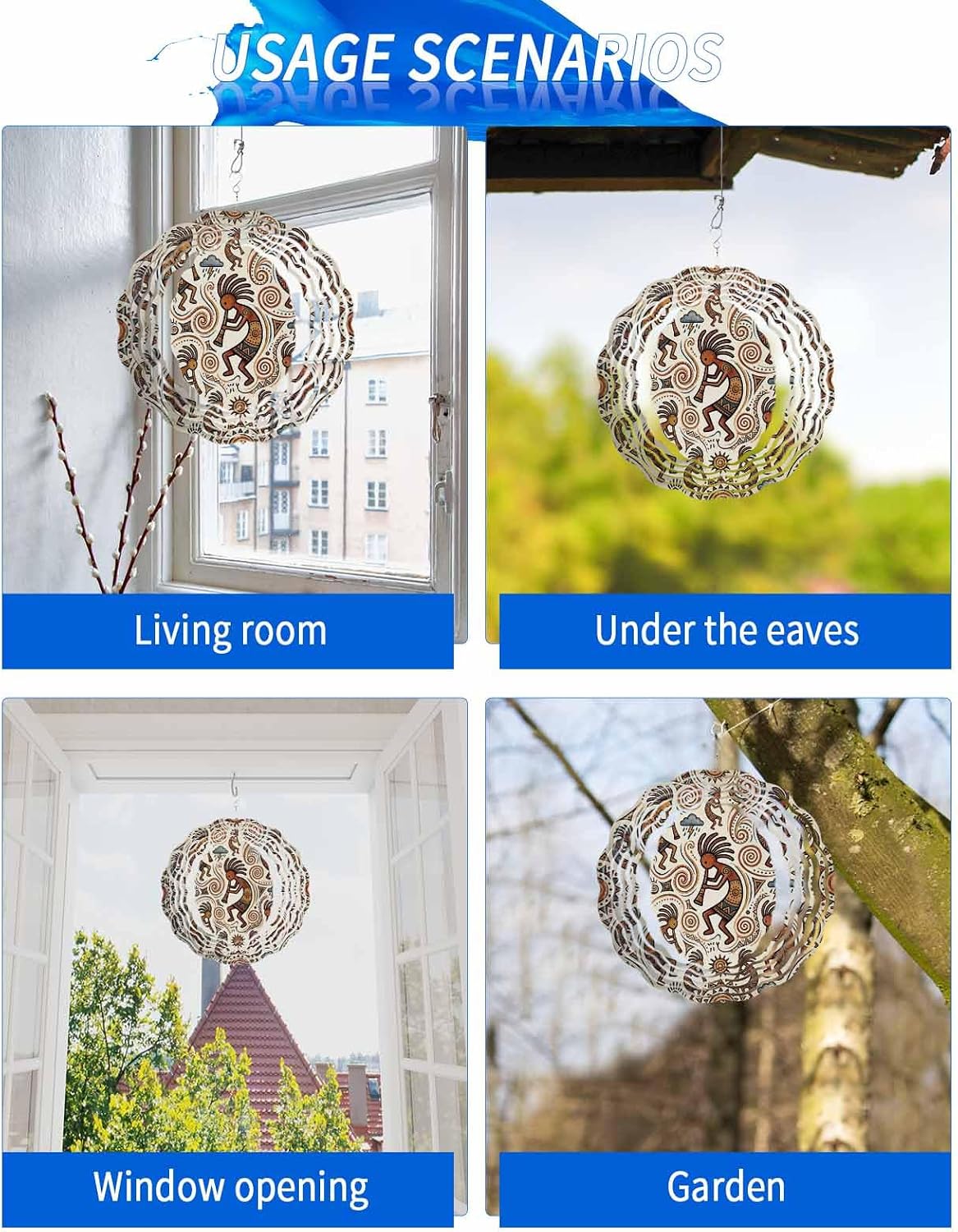 Retro Wind Spinner 12 Inch Abstract Tribes Man Playing Music Cartoon Vintage Wind Spinners Outdoor 3D Stainless Steel Hanging Sculpture Decorations Gift for Garden Yard Porch Balcony